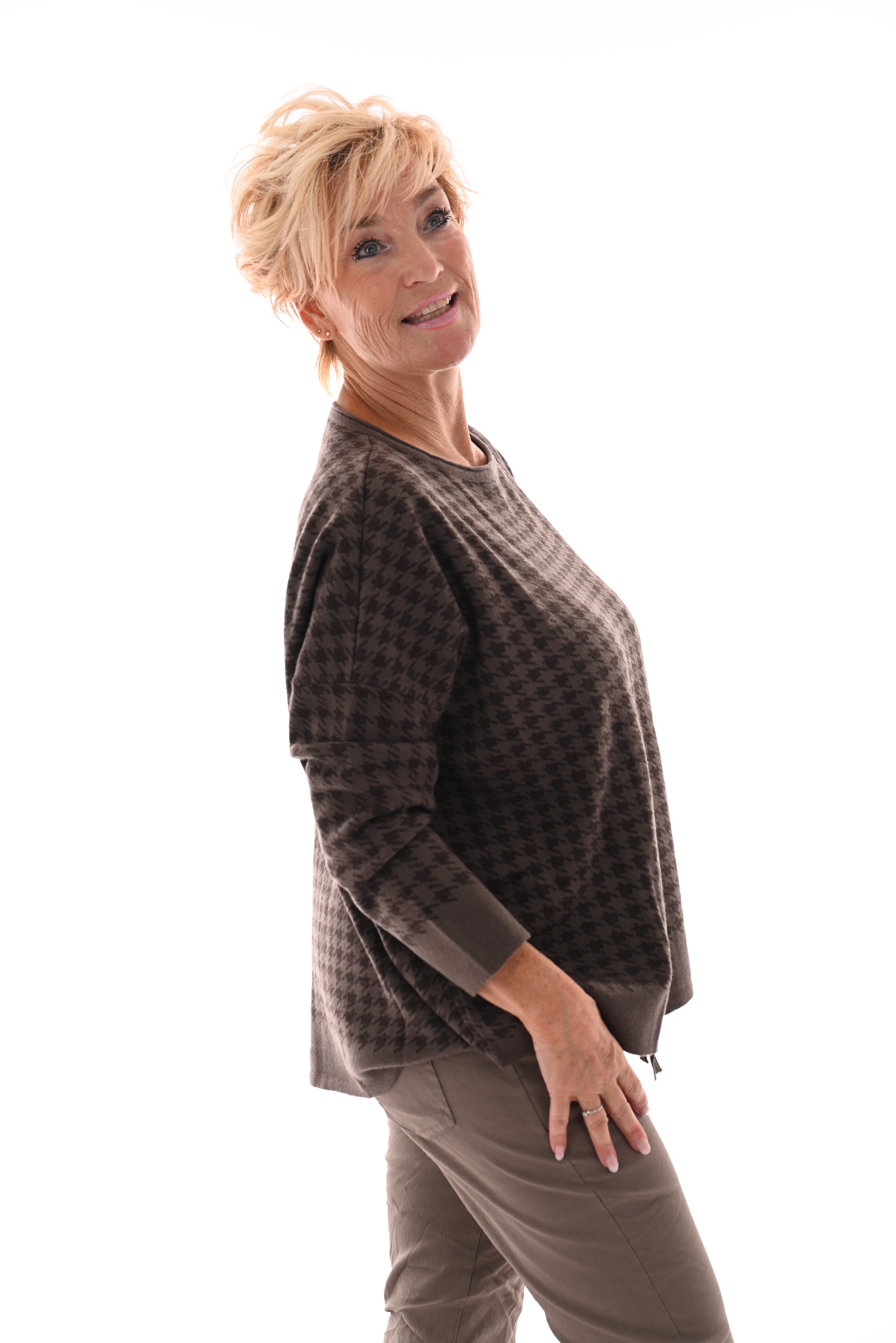 Trui pied-de-poule taupe