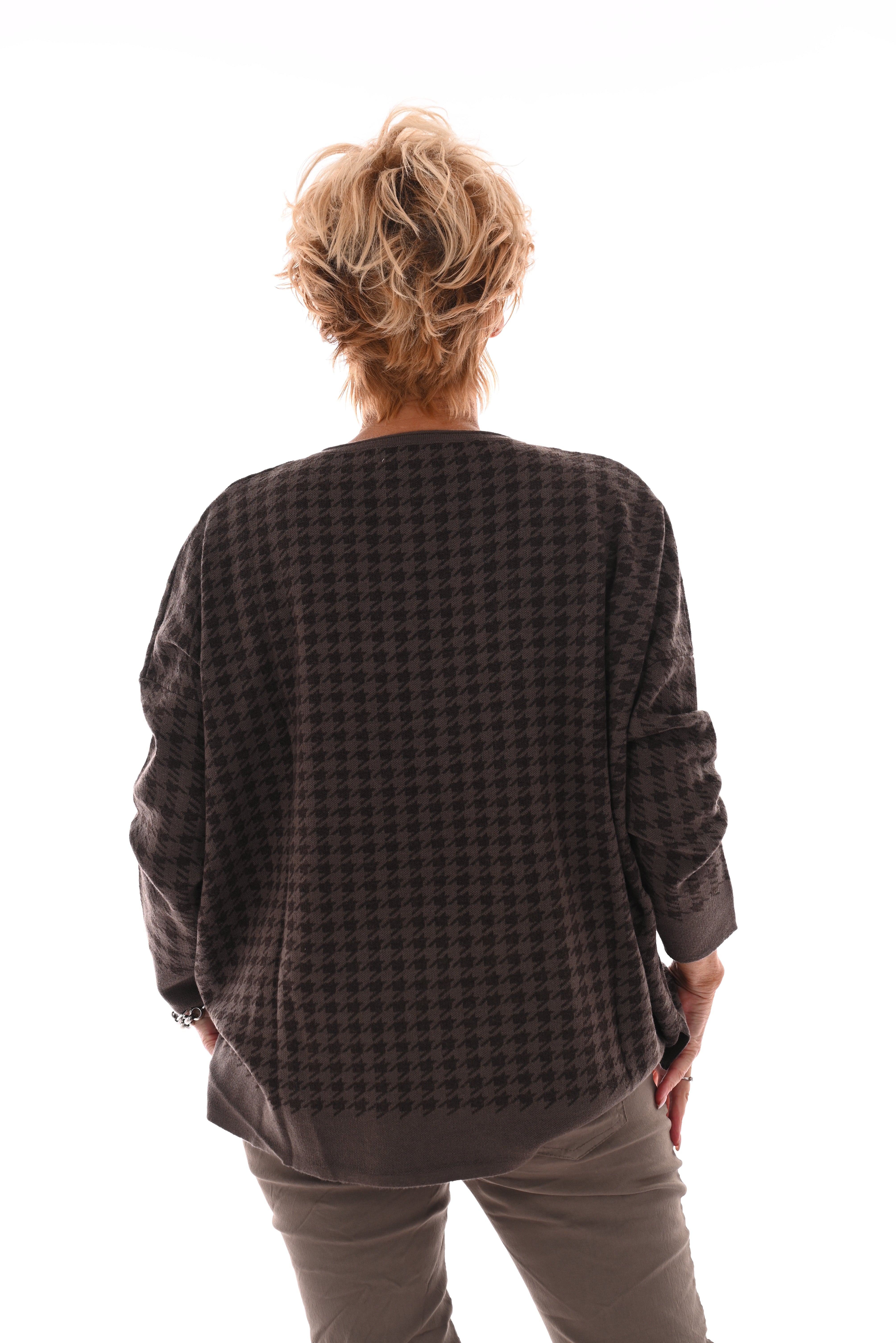 Trui pied-de-poule taupe