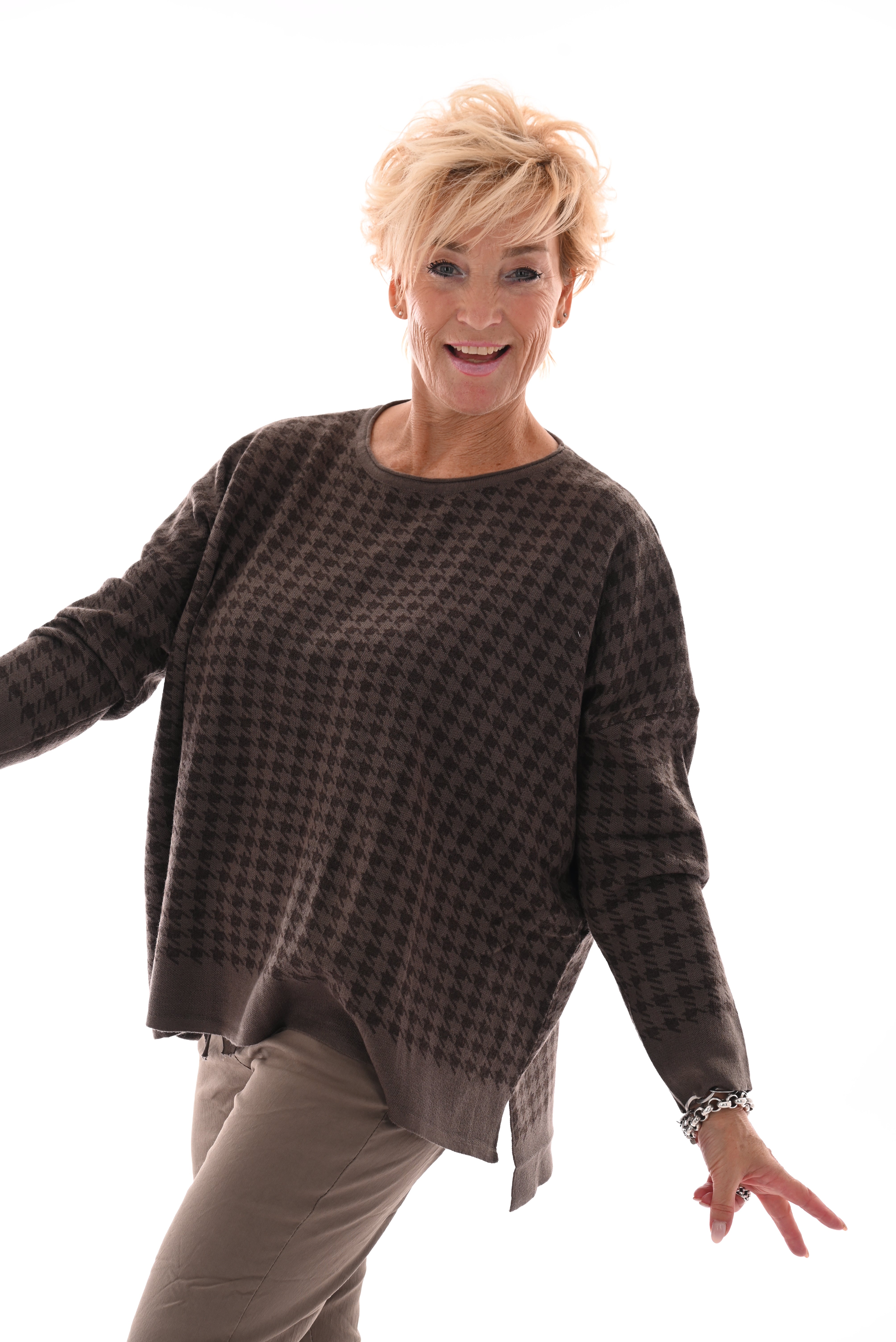 Trui pied-de-poule taupe