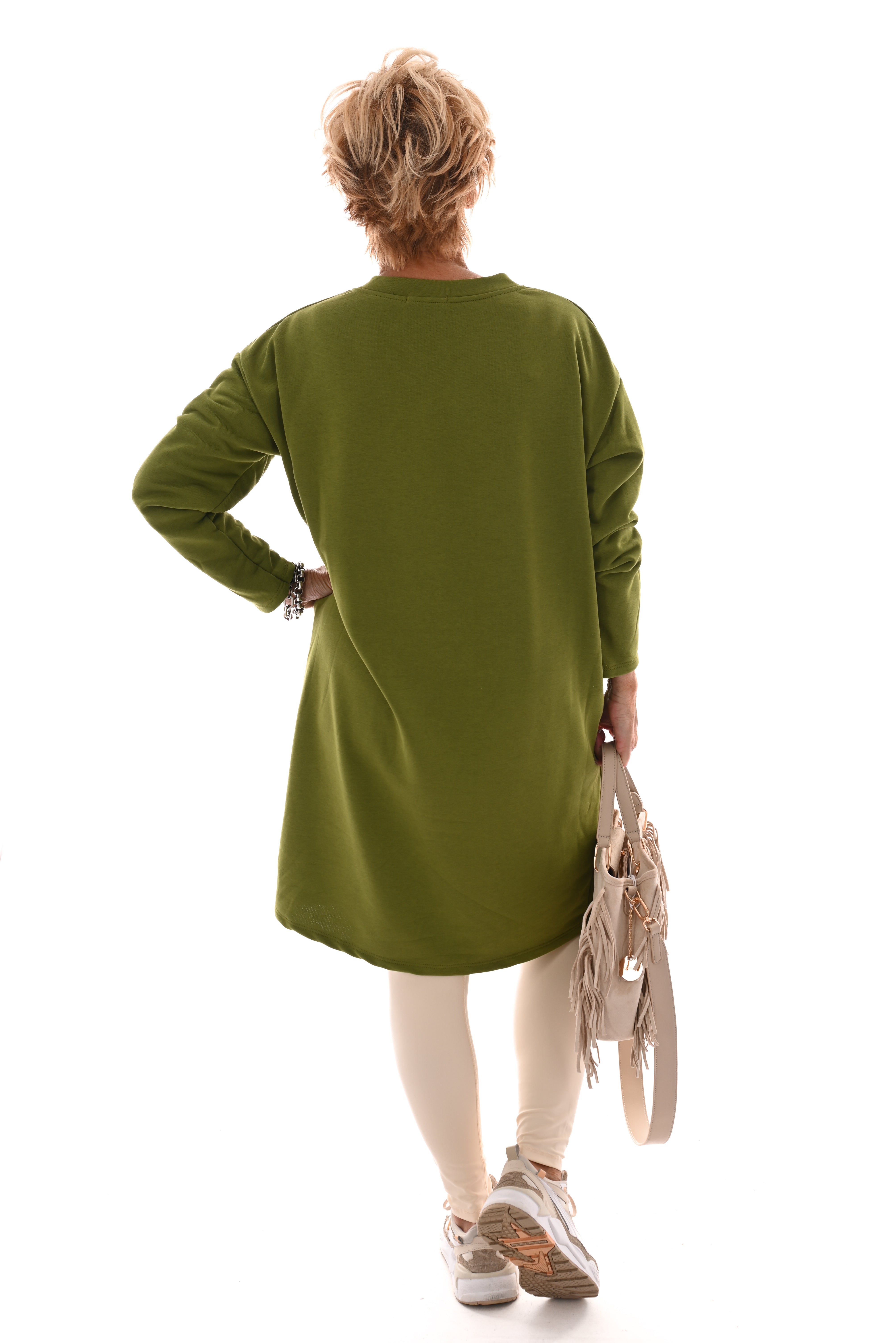 Sweaterdress v-hals uni groen