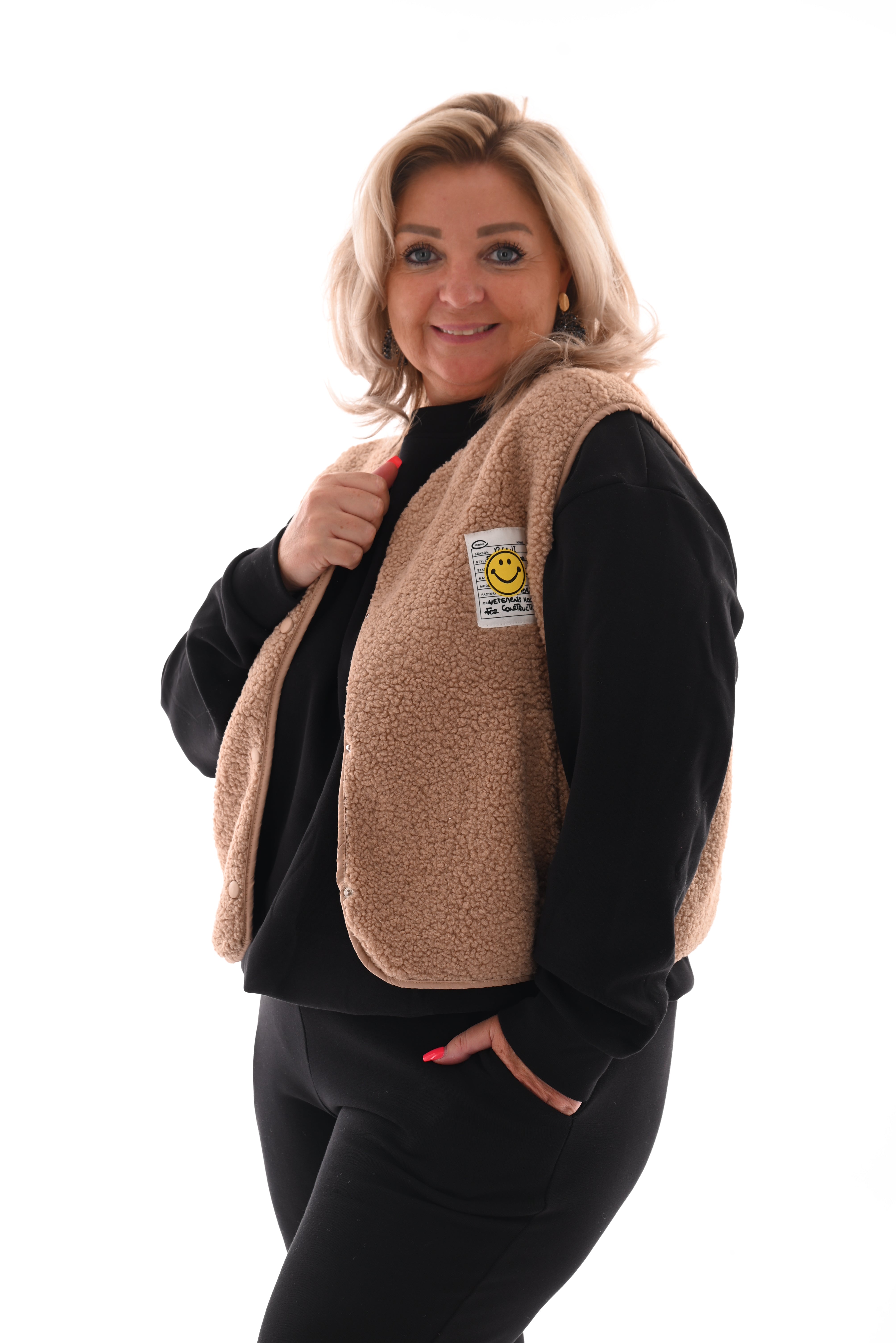 Gilet teddy smiley camel