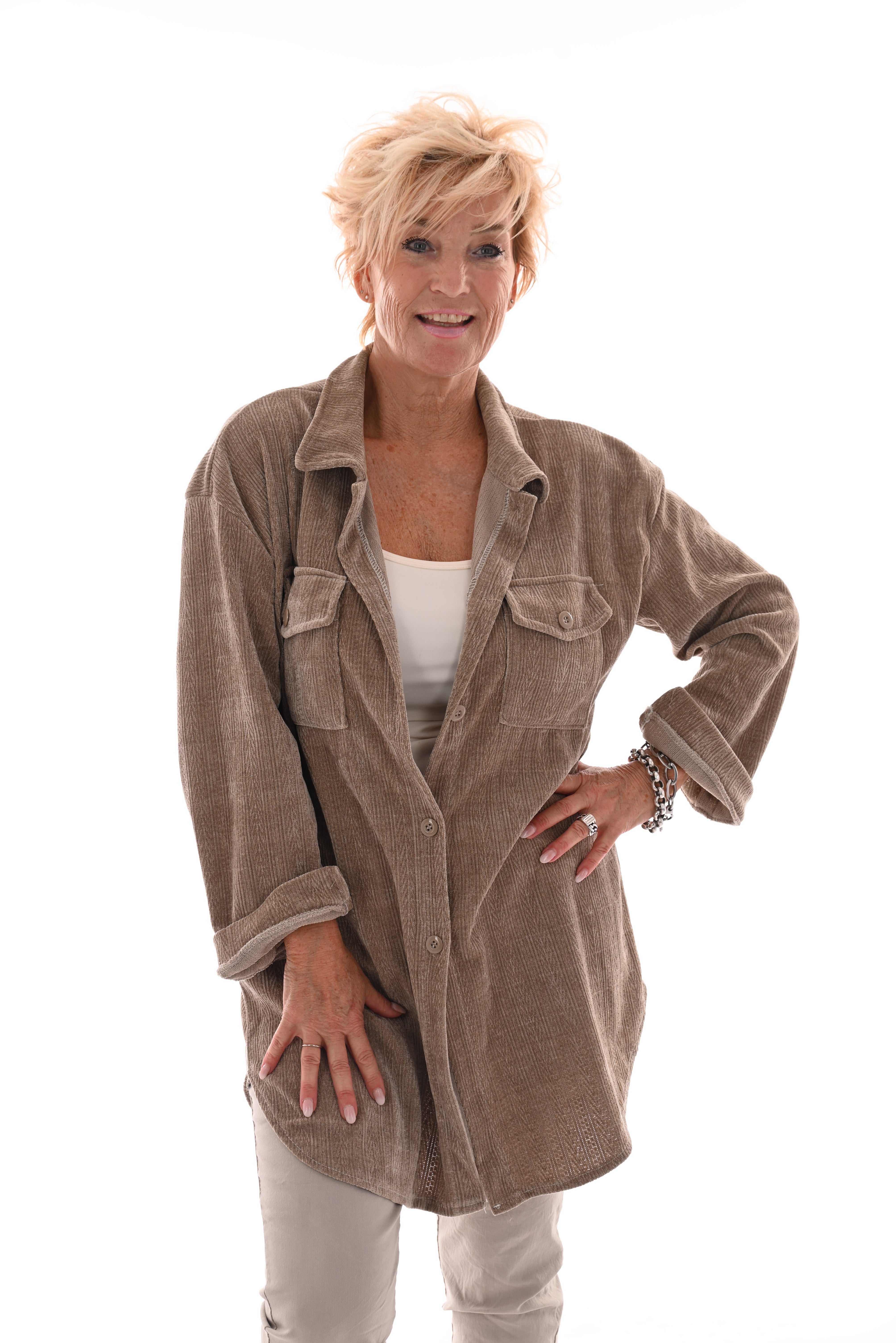 Corduroy blouse patroon taupe