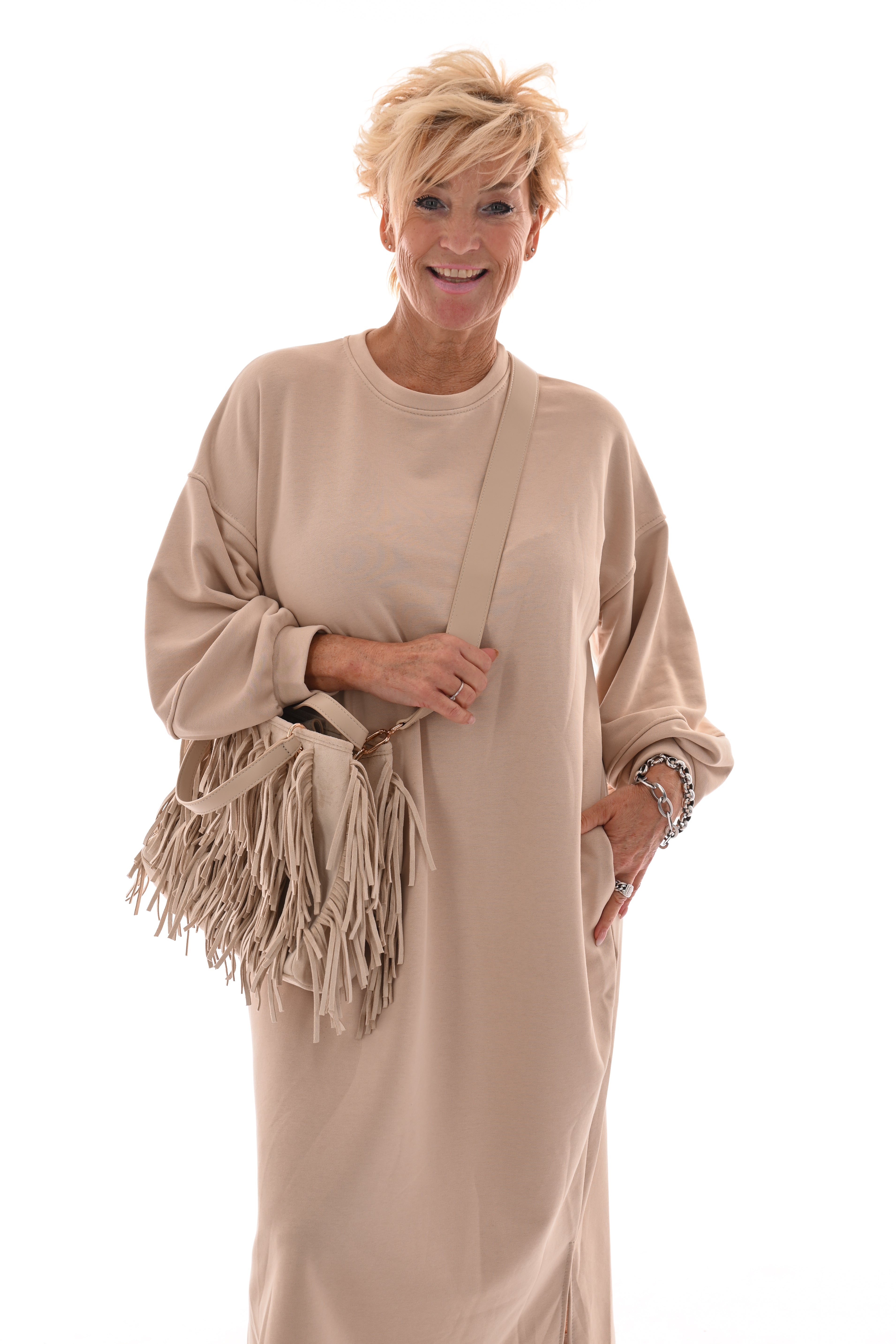 Sweaterdress met zakken beige