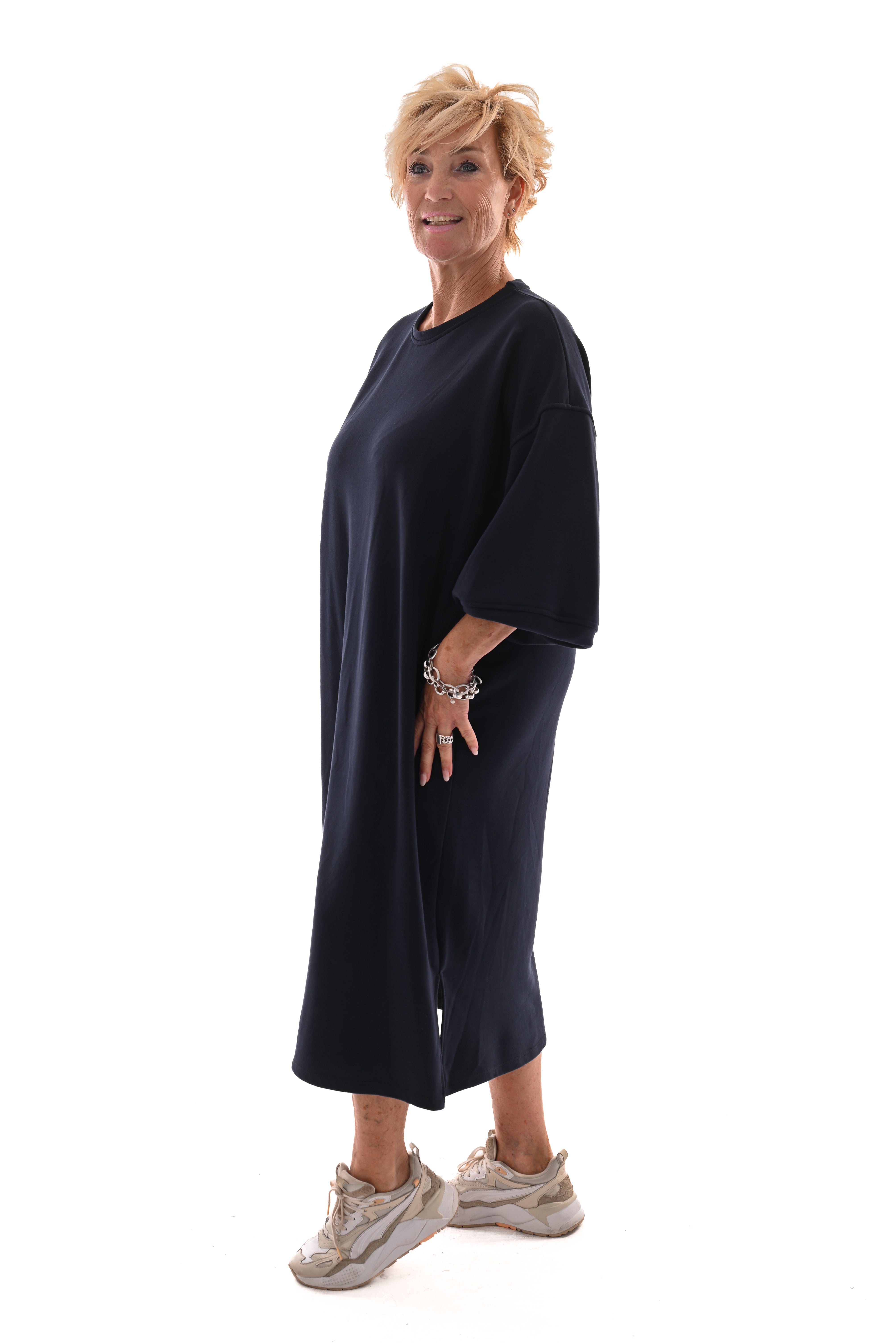 Sweaterdress met zakken marineblauw