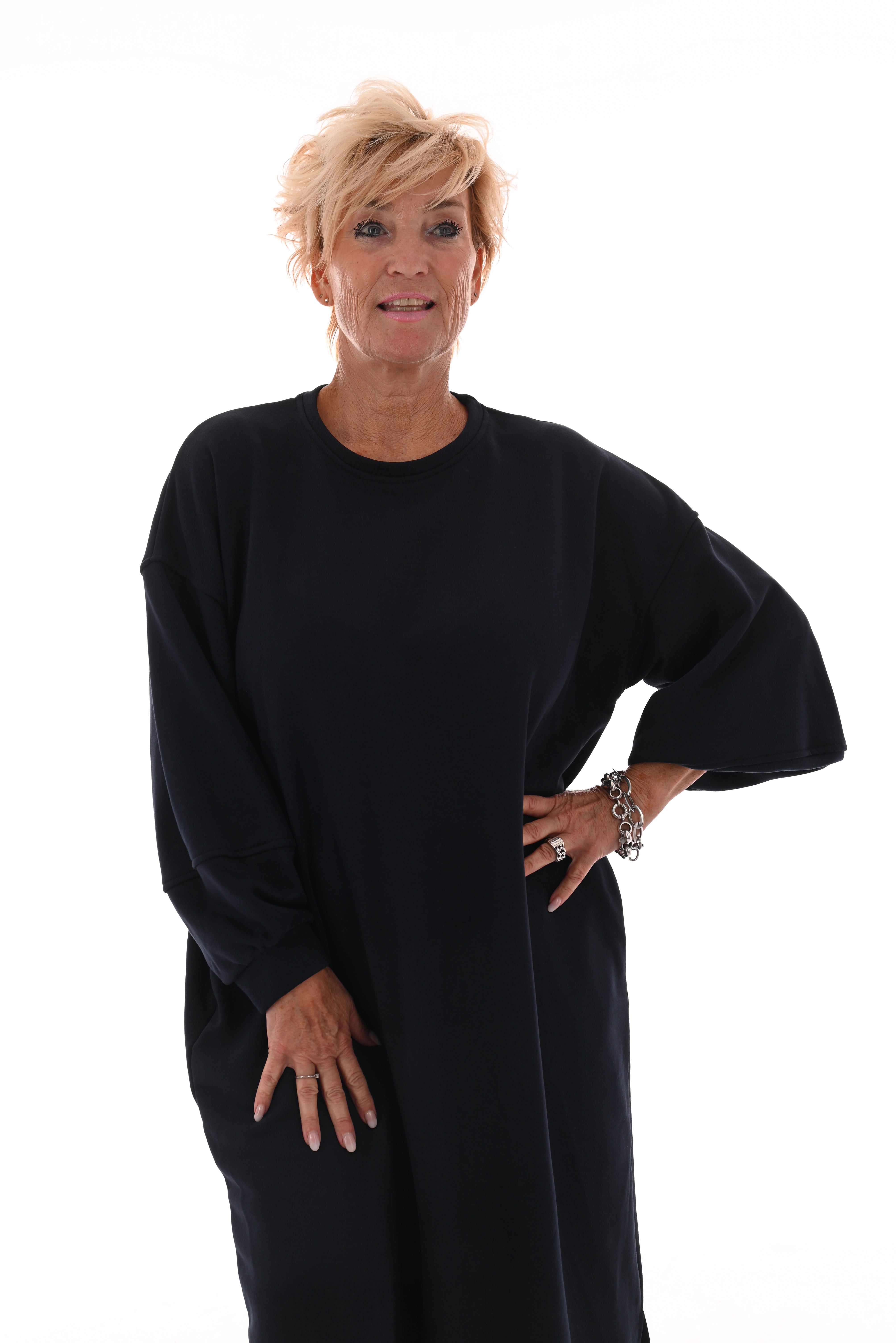 Sweaterdress met zakken marineblauw
