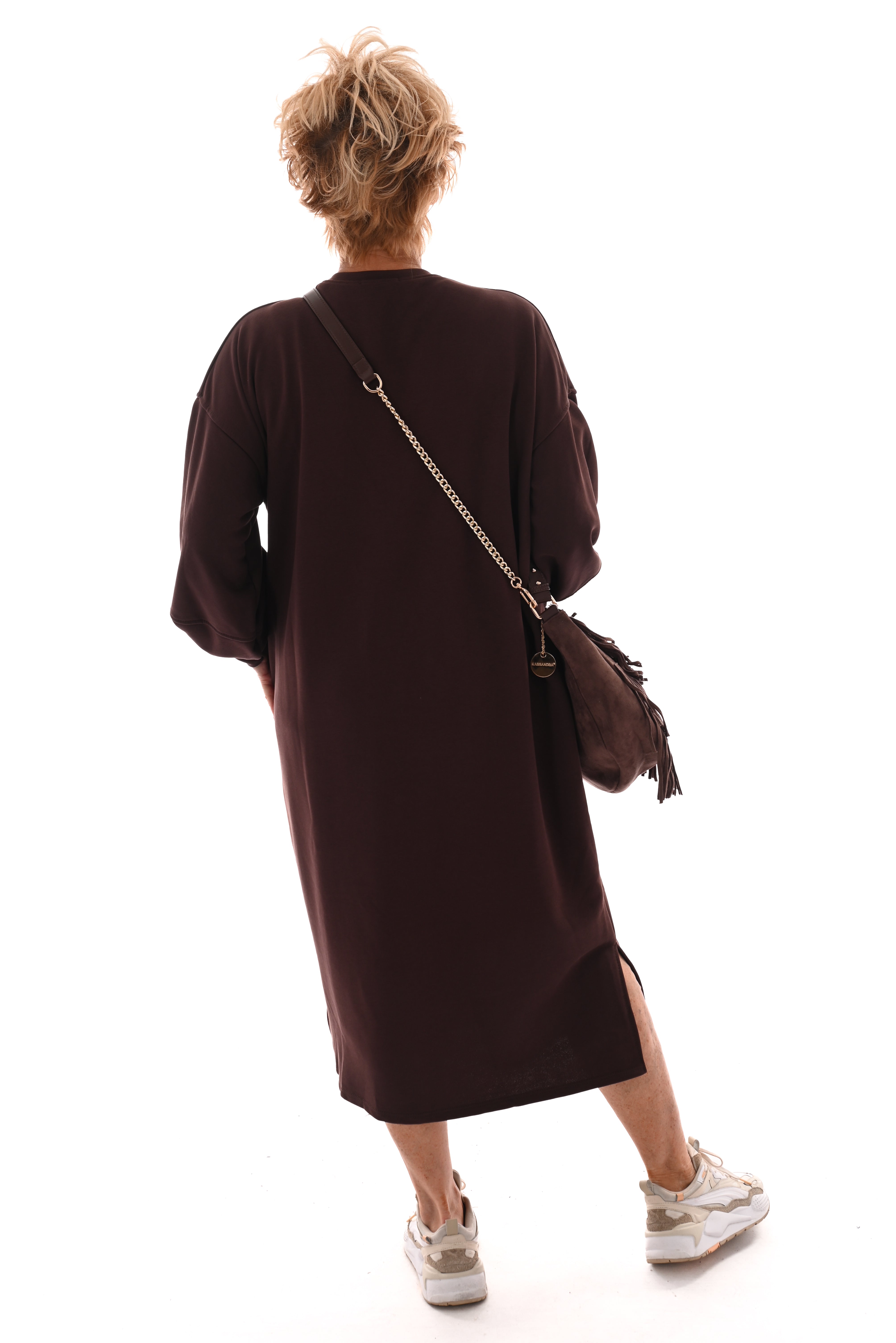 Sweaterdress met zakken donkerbruin