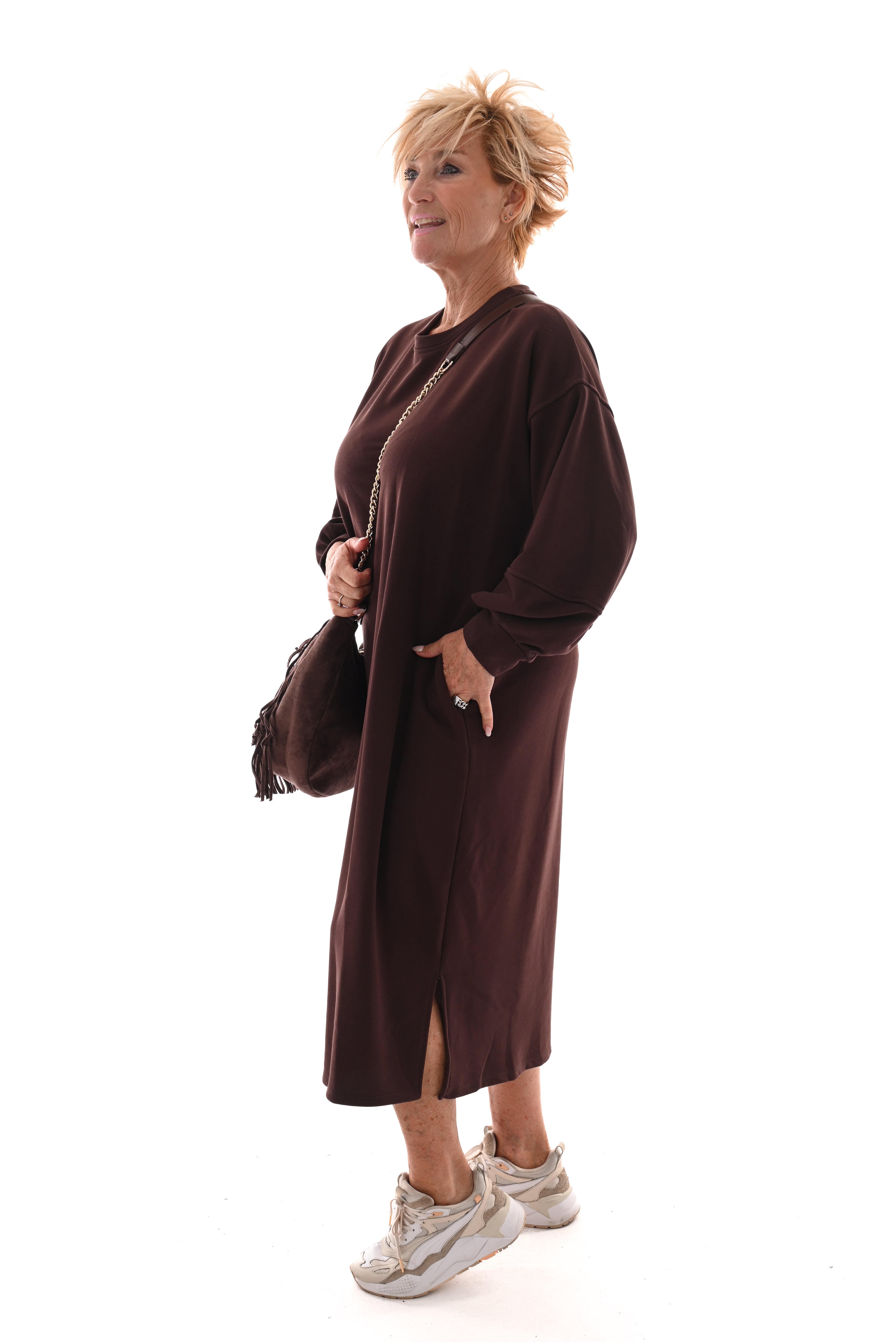 Sweaterdress met zakken donkerbruin