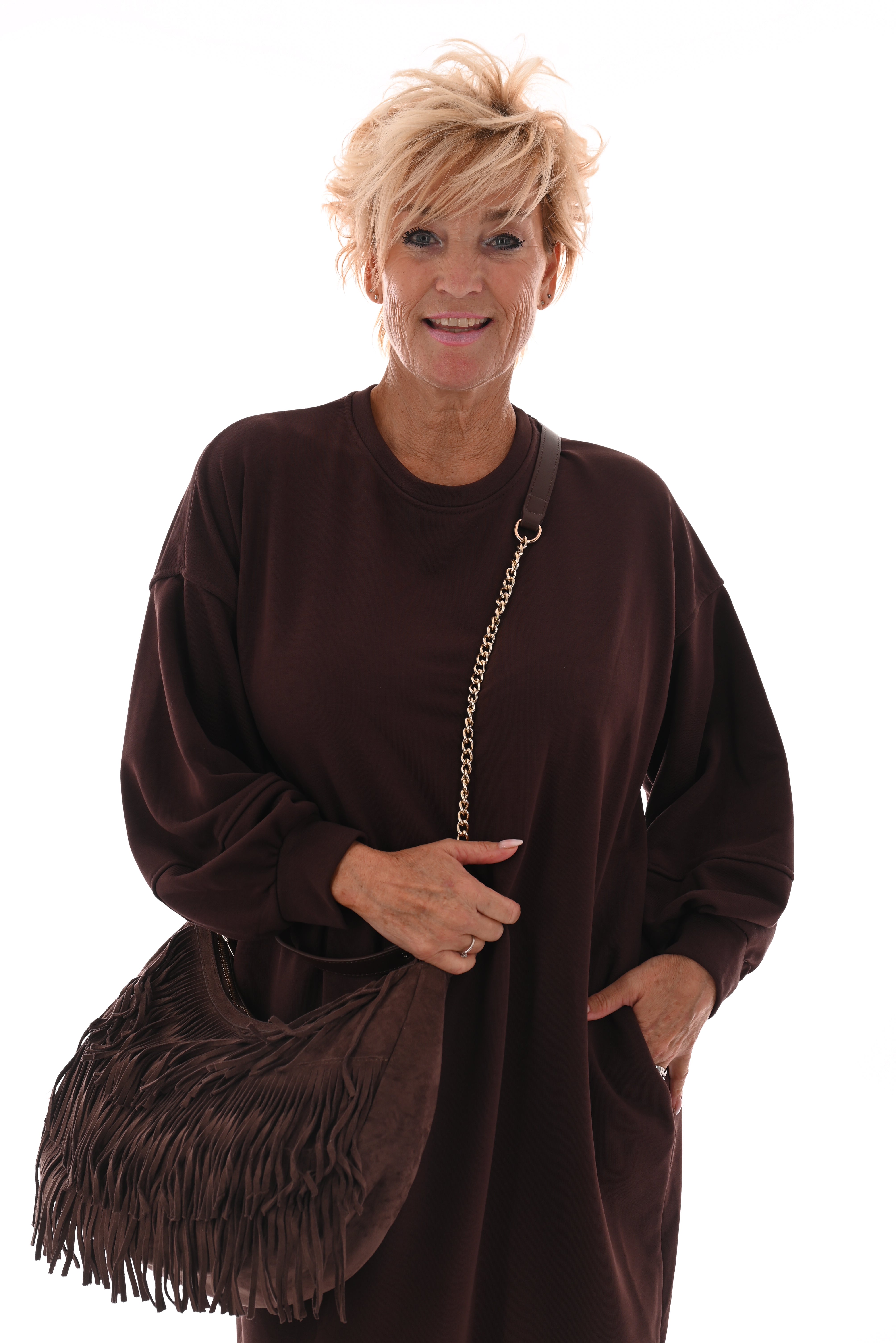 Sweaterdress met zakken donkerbruin