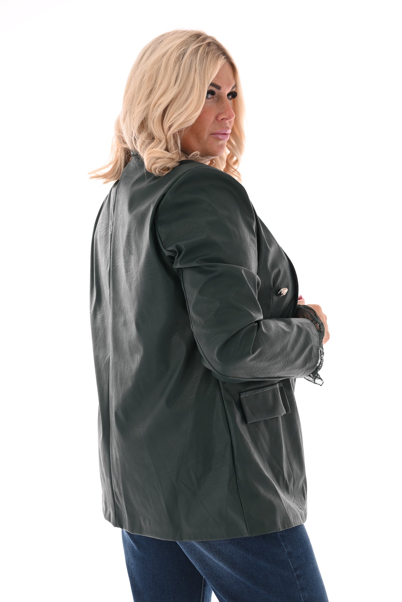 Leatherlook blazer met knopen flessengroen