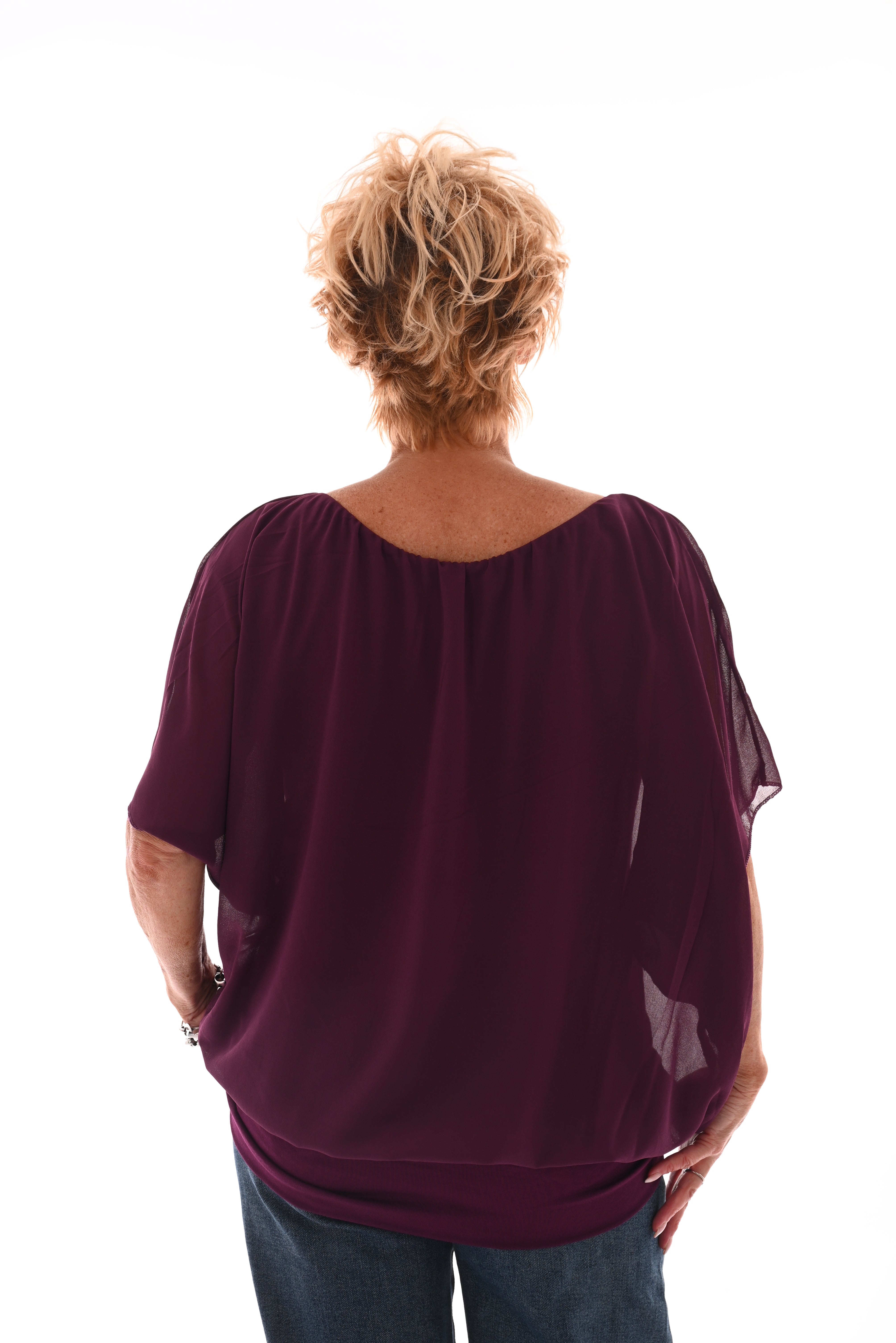 Ballon top korte mouwen uni aubergine