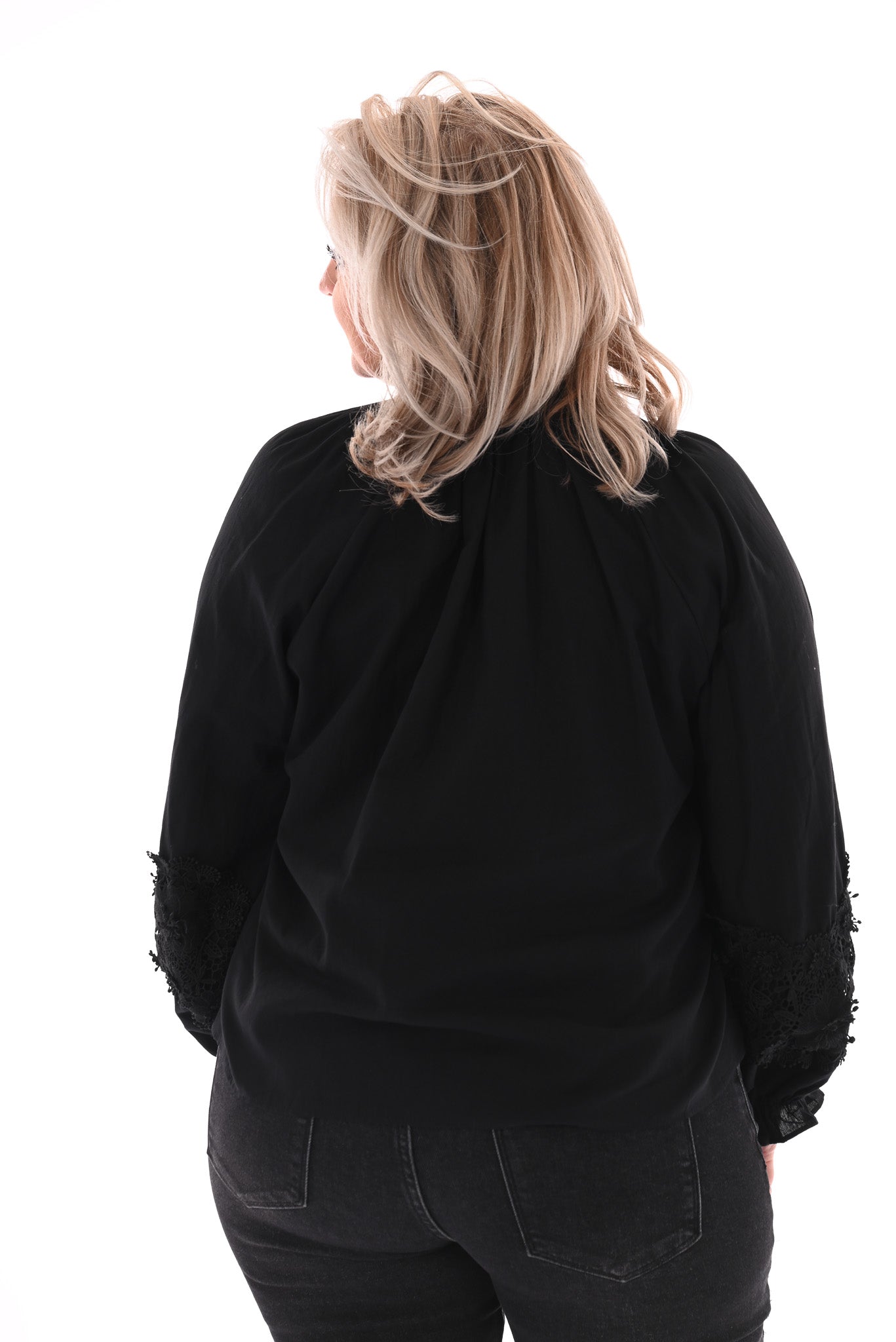 Blouse kanten kraag zwart