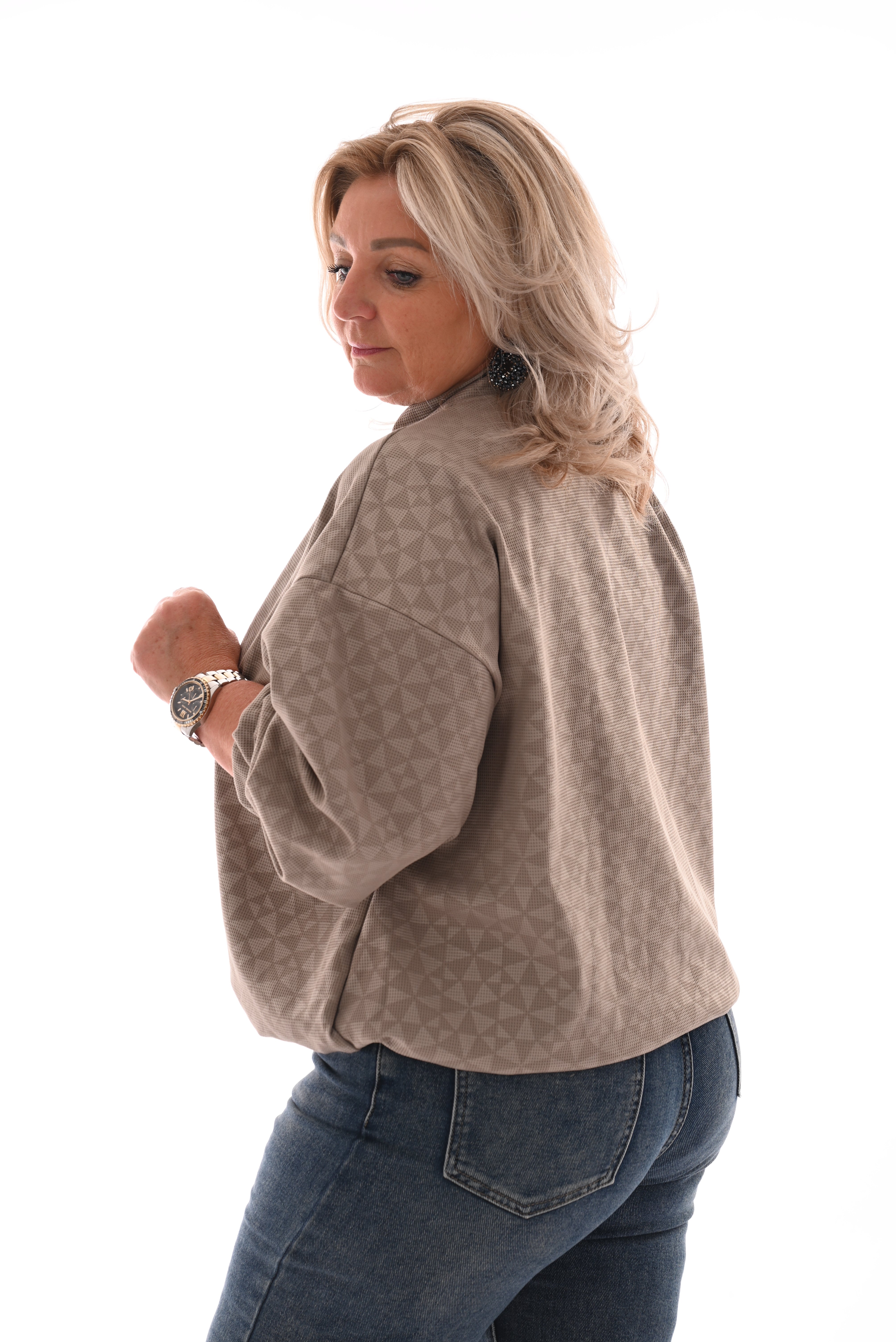 Bomber cirkels met rits taupe