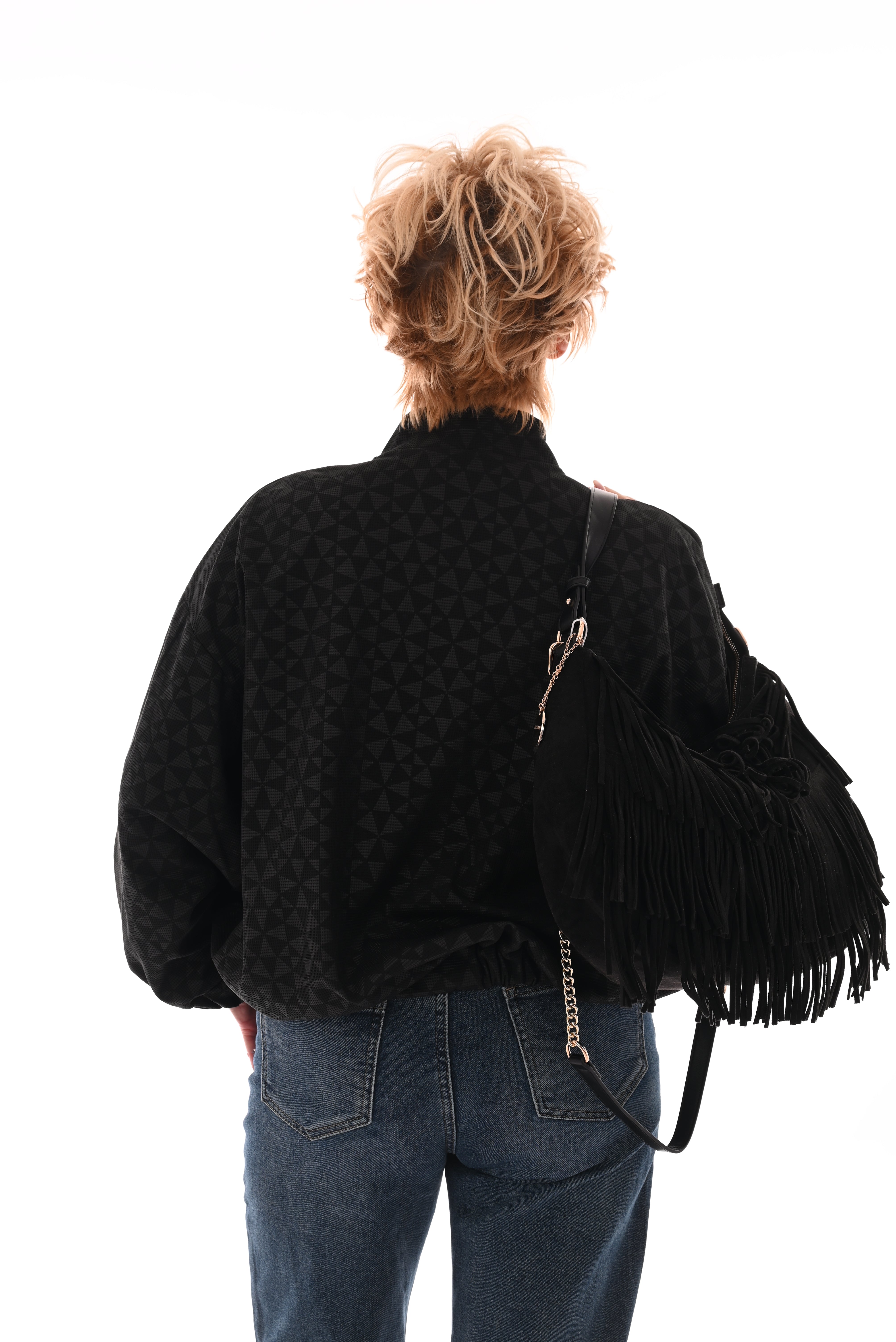 Bomber cirkels met rits zwart