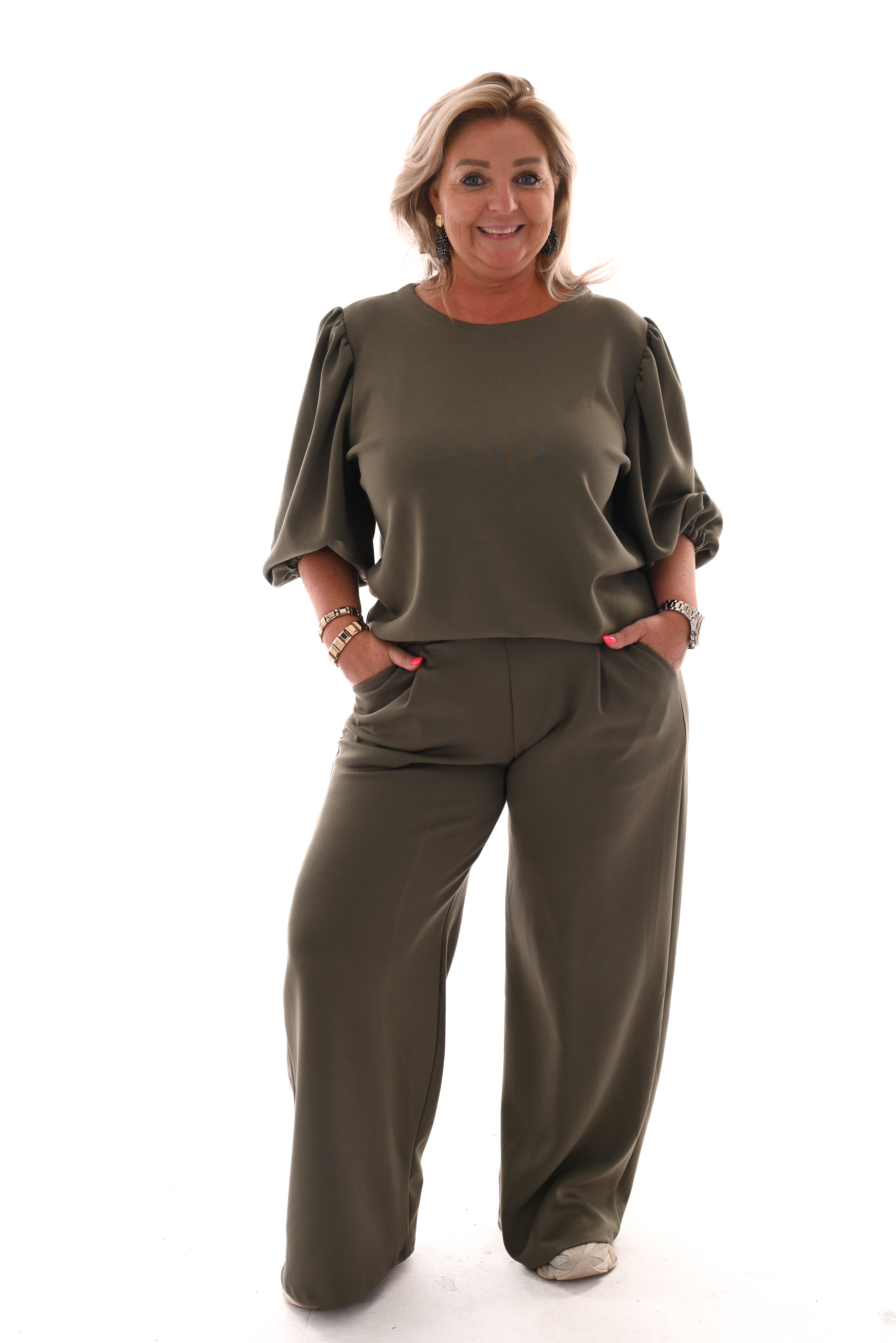 Tweedelig pak 3/4e mouwen deluxe olijfgroen