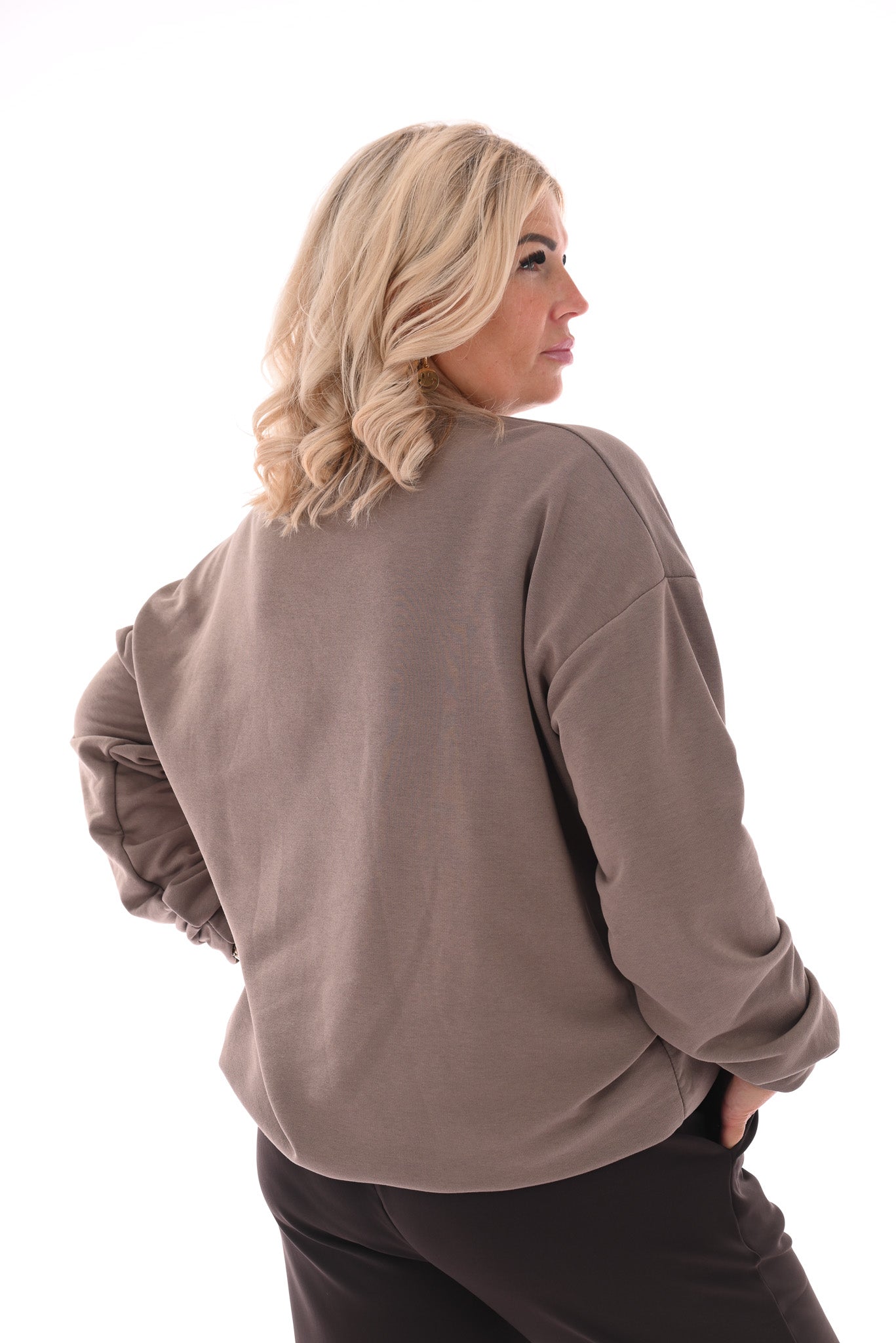 Oversized sweater ronde hals uni taupe
