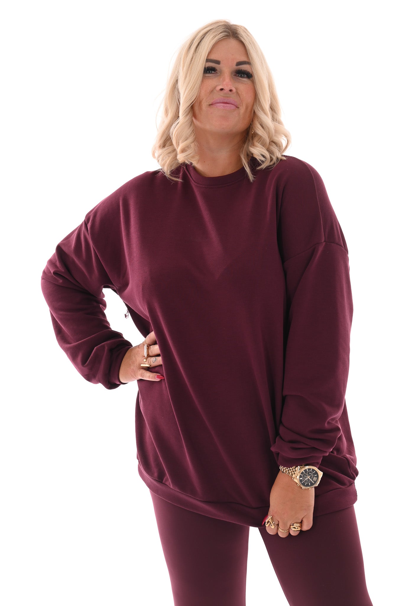 Oversized sweater ronde hals uni aubergine