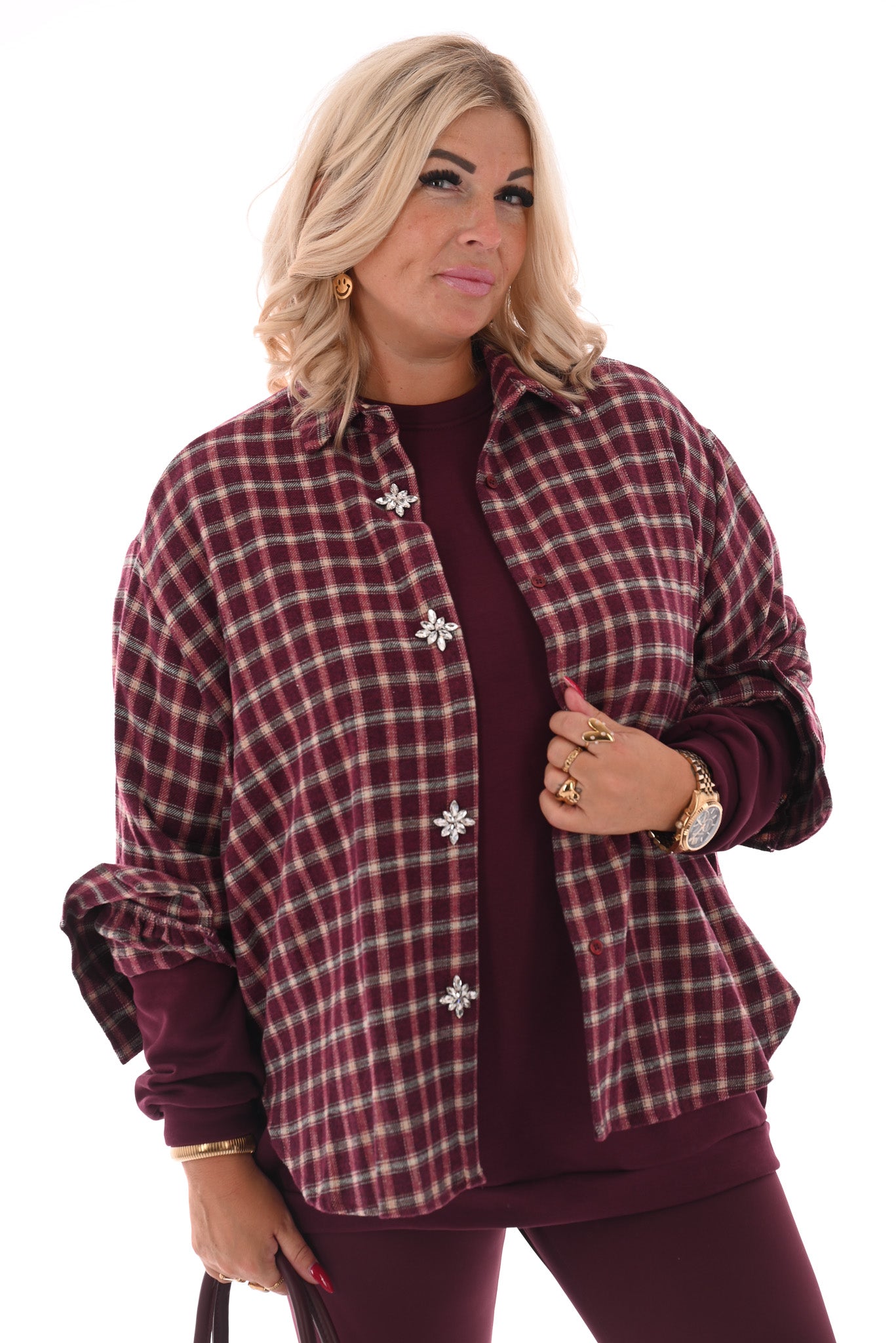 Blouse met ruit aubergine