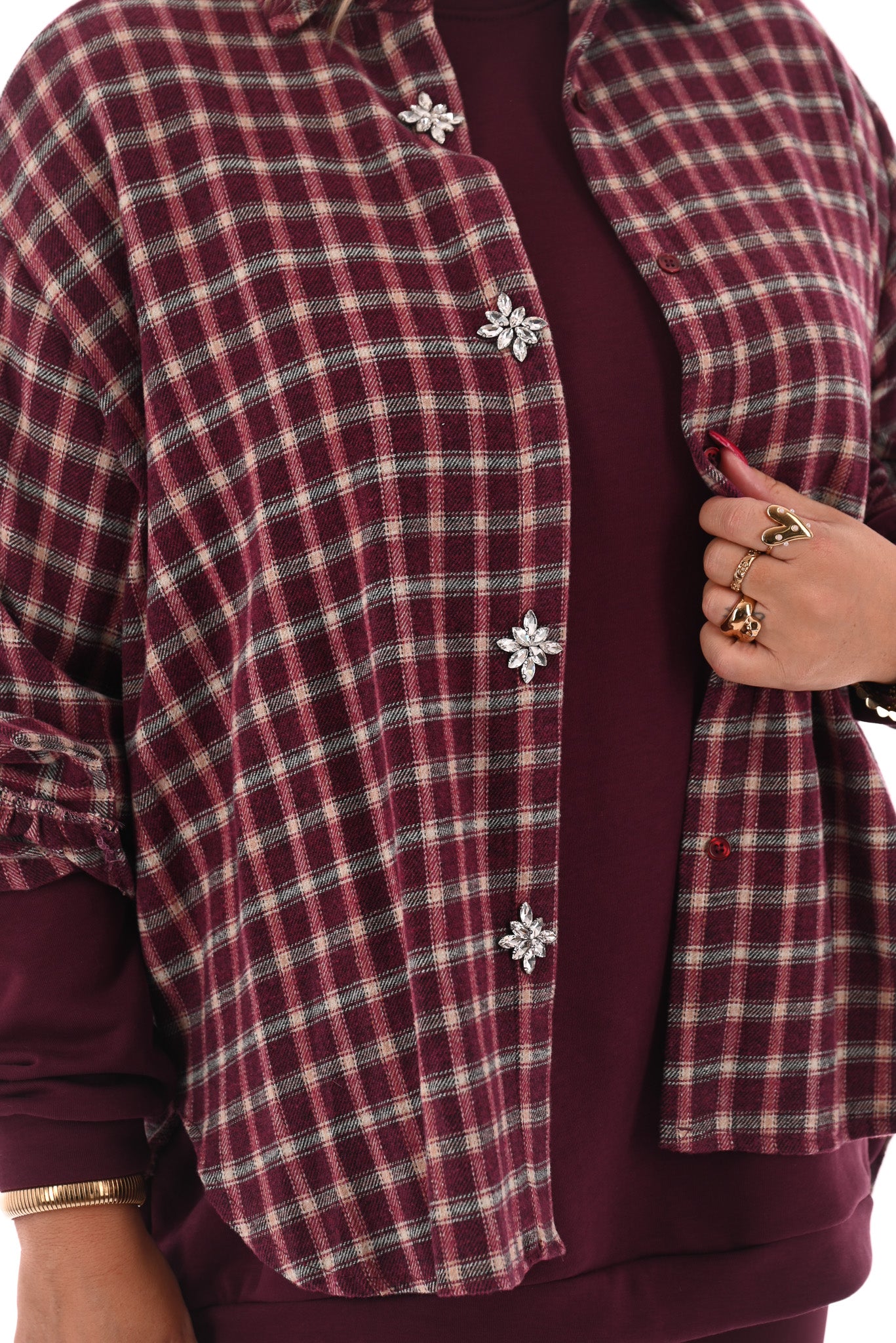 Blouse met ruit aubergine