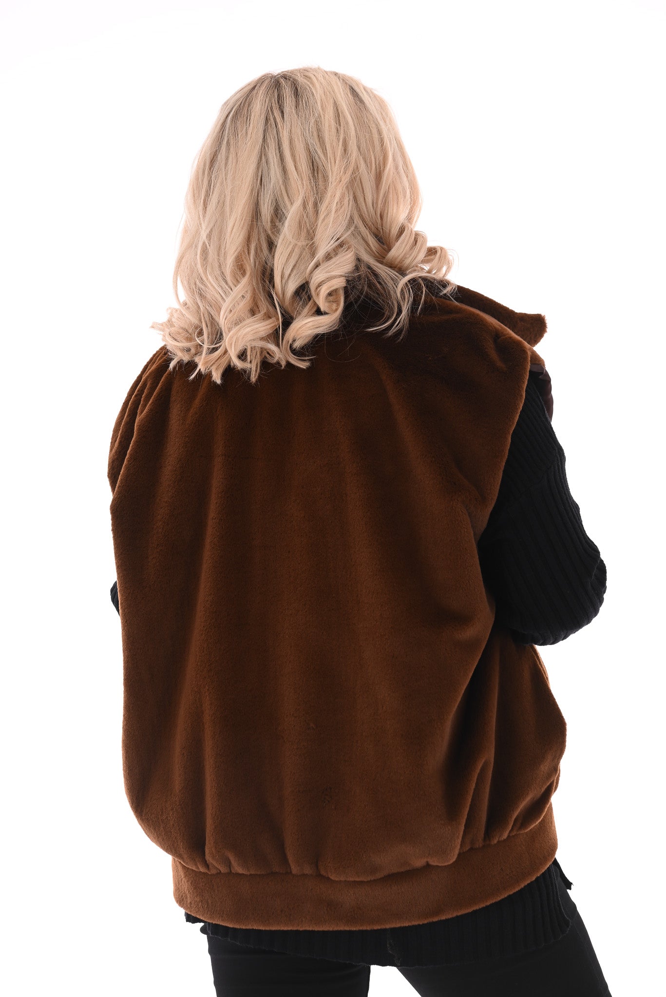 Gilet faux fur met zakken bruin