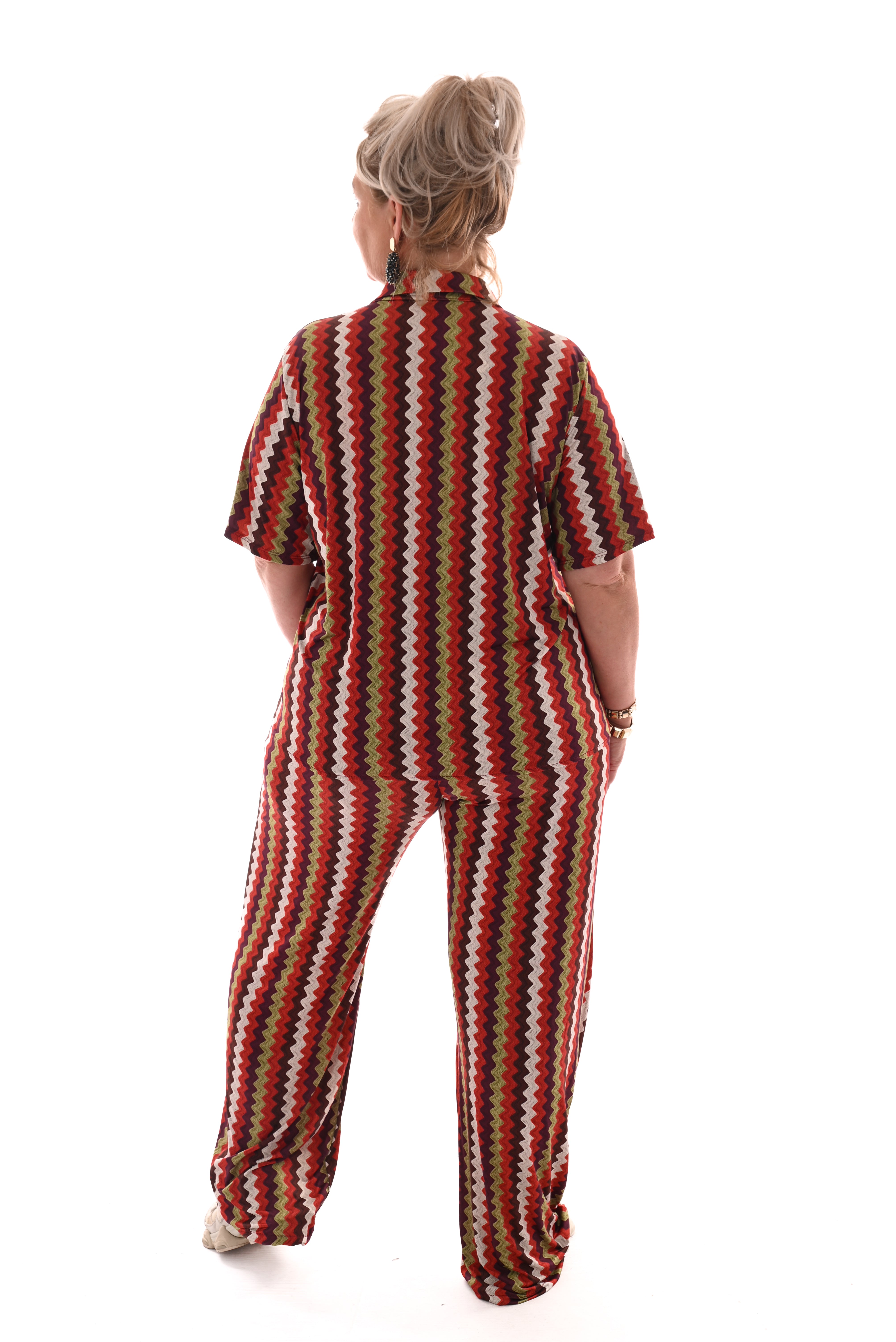 Tweedelig set korte mouwen zigzag brique/groen