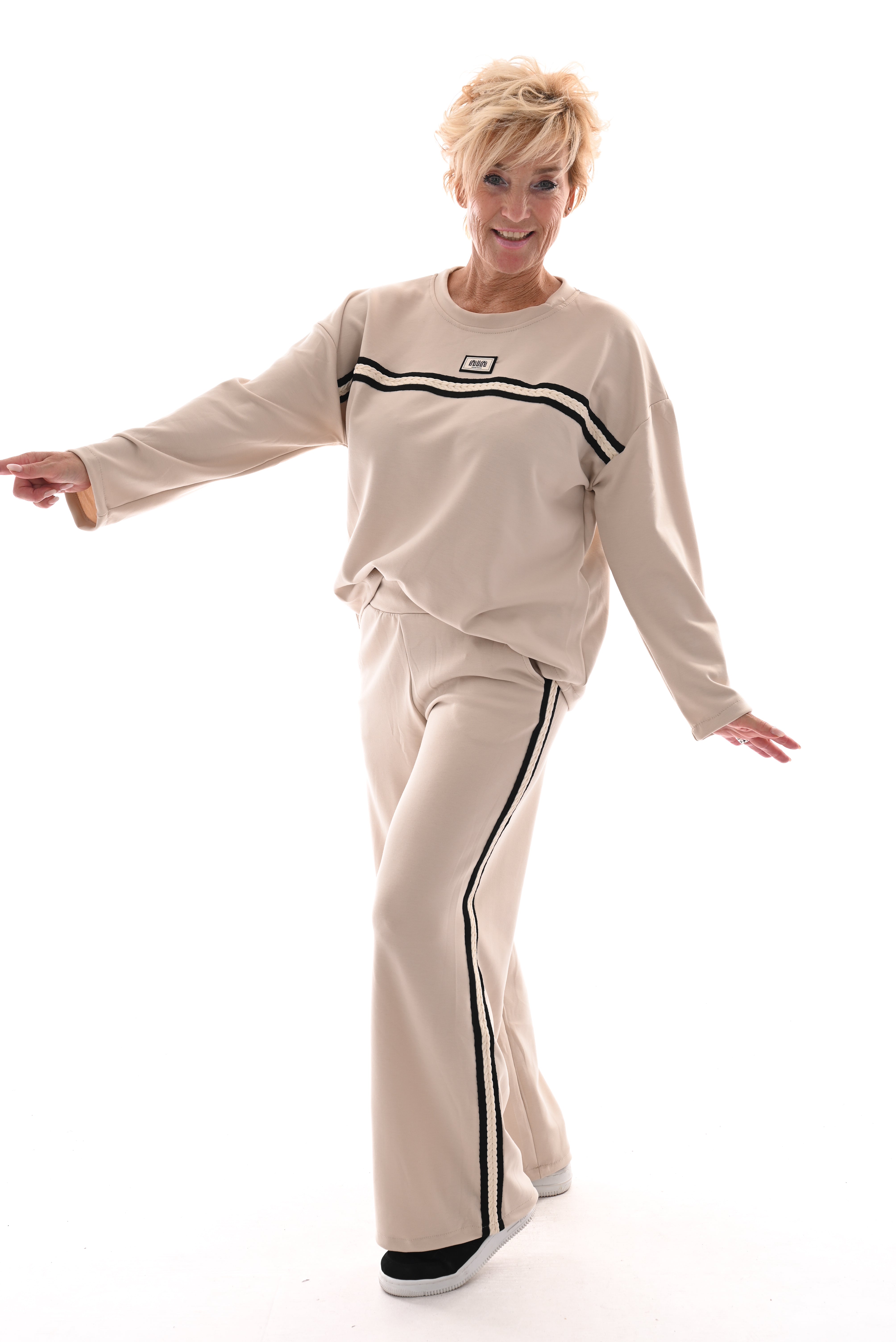 Tweedelig set nin strepenbies beige