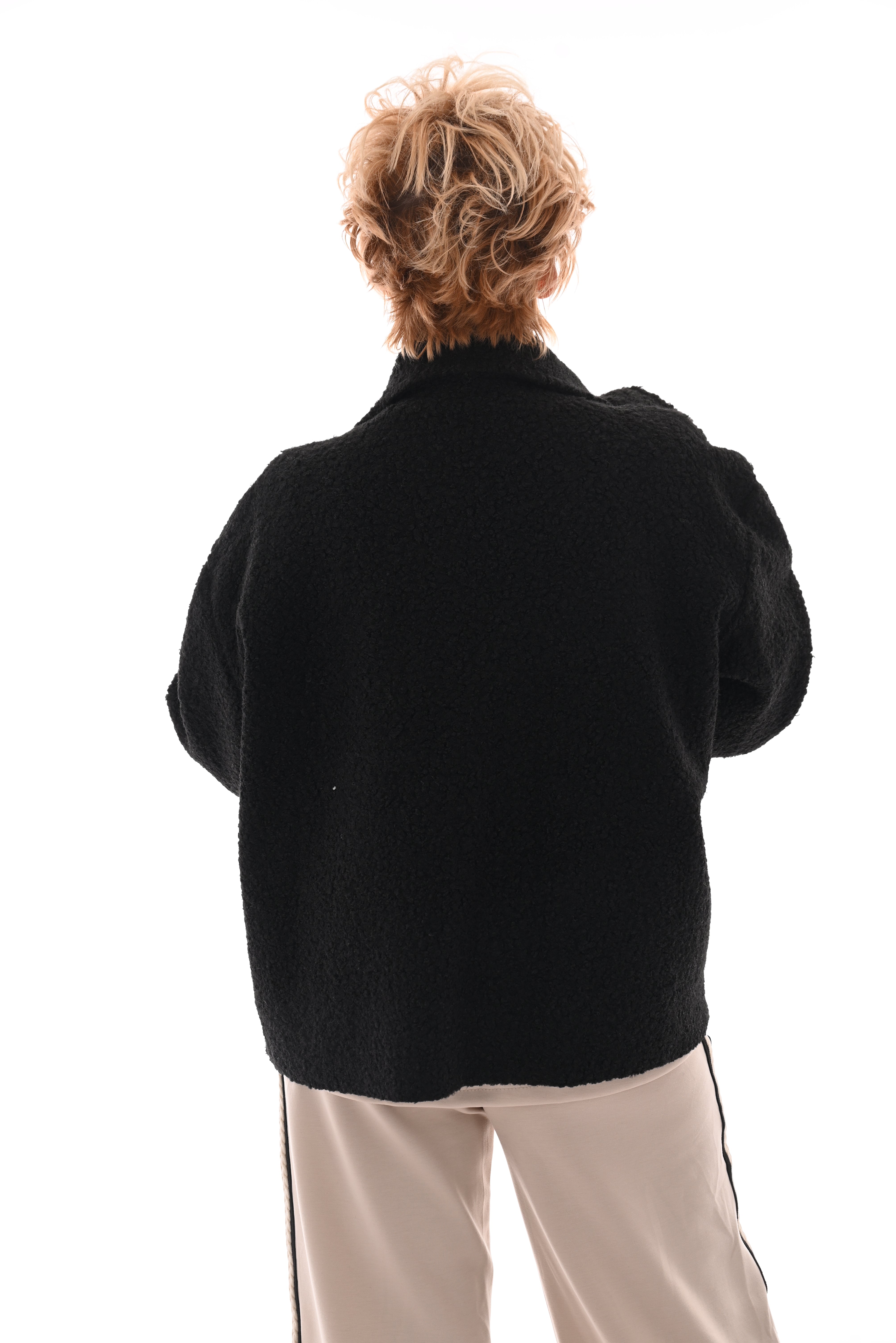 Boucle jas bies strepen zwart