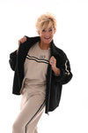 Boucle jas bies strepen zwart
