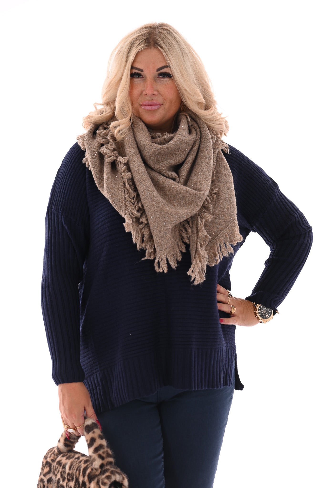 Trui lijnen v-hals marineblauw