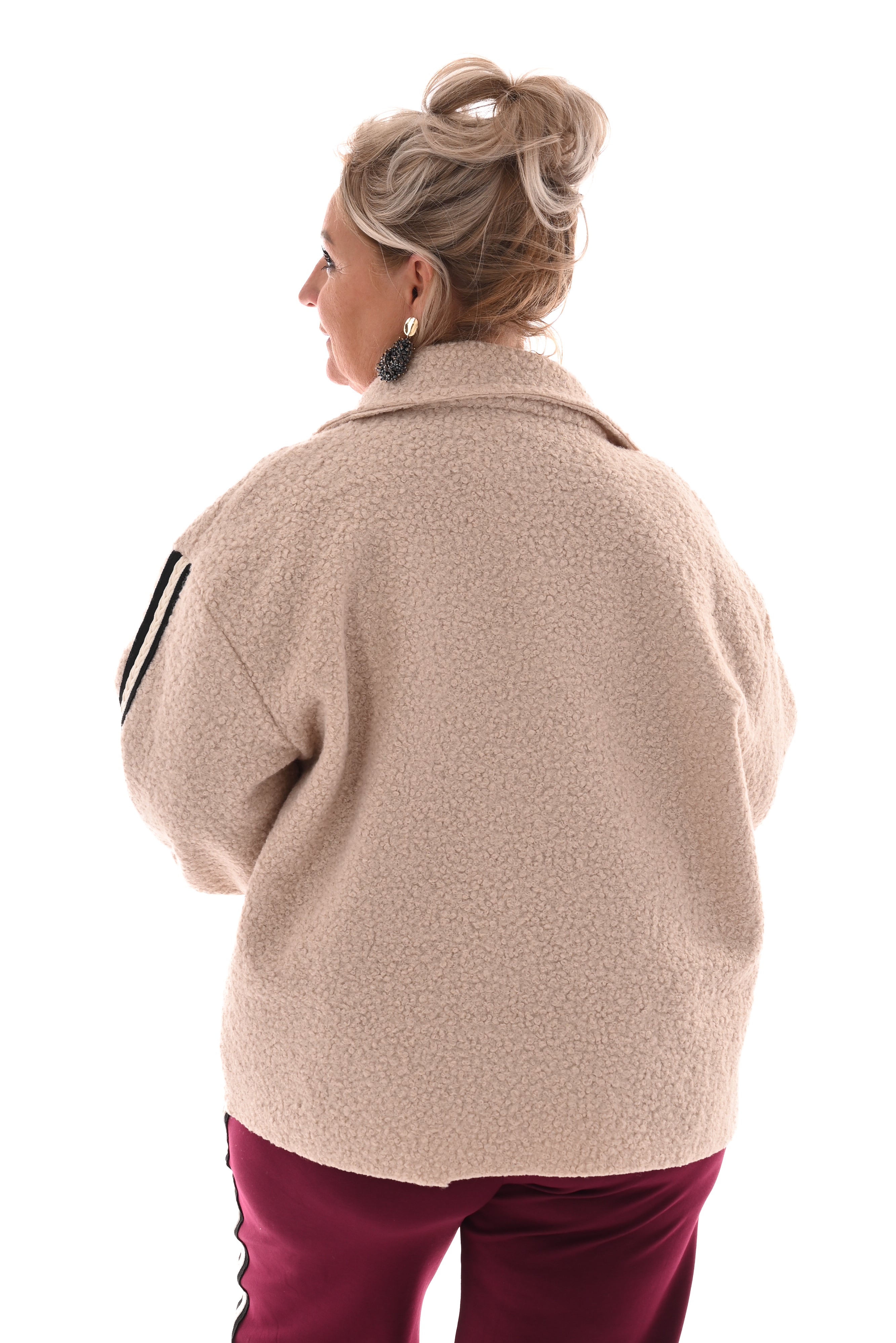 Boucle jas bies strepen beige