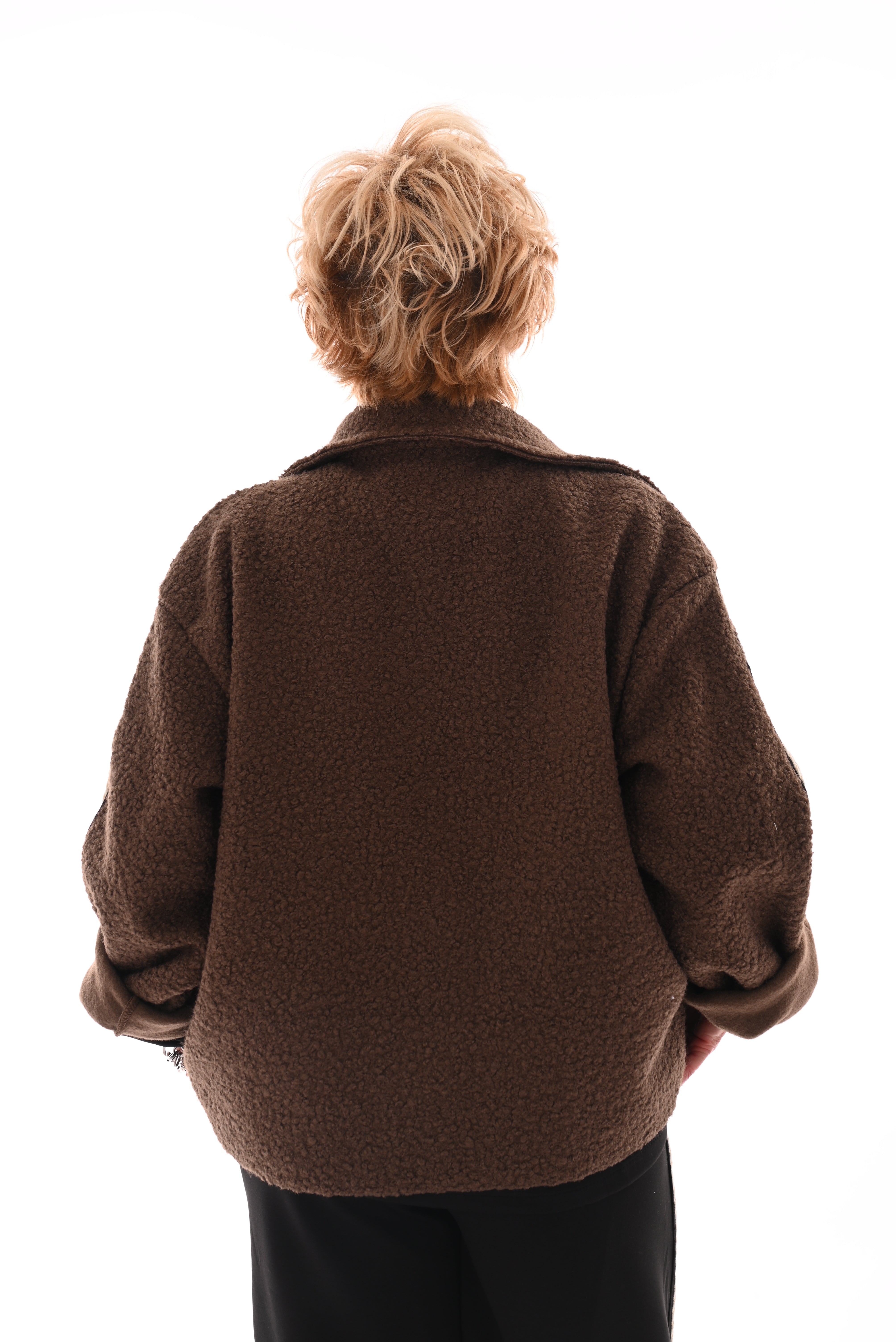 Boucle jas bies strepen bruin