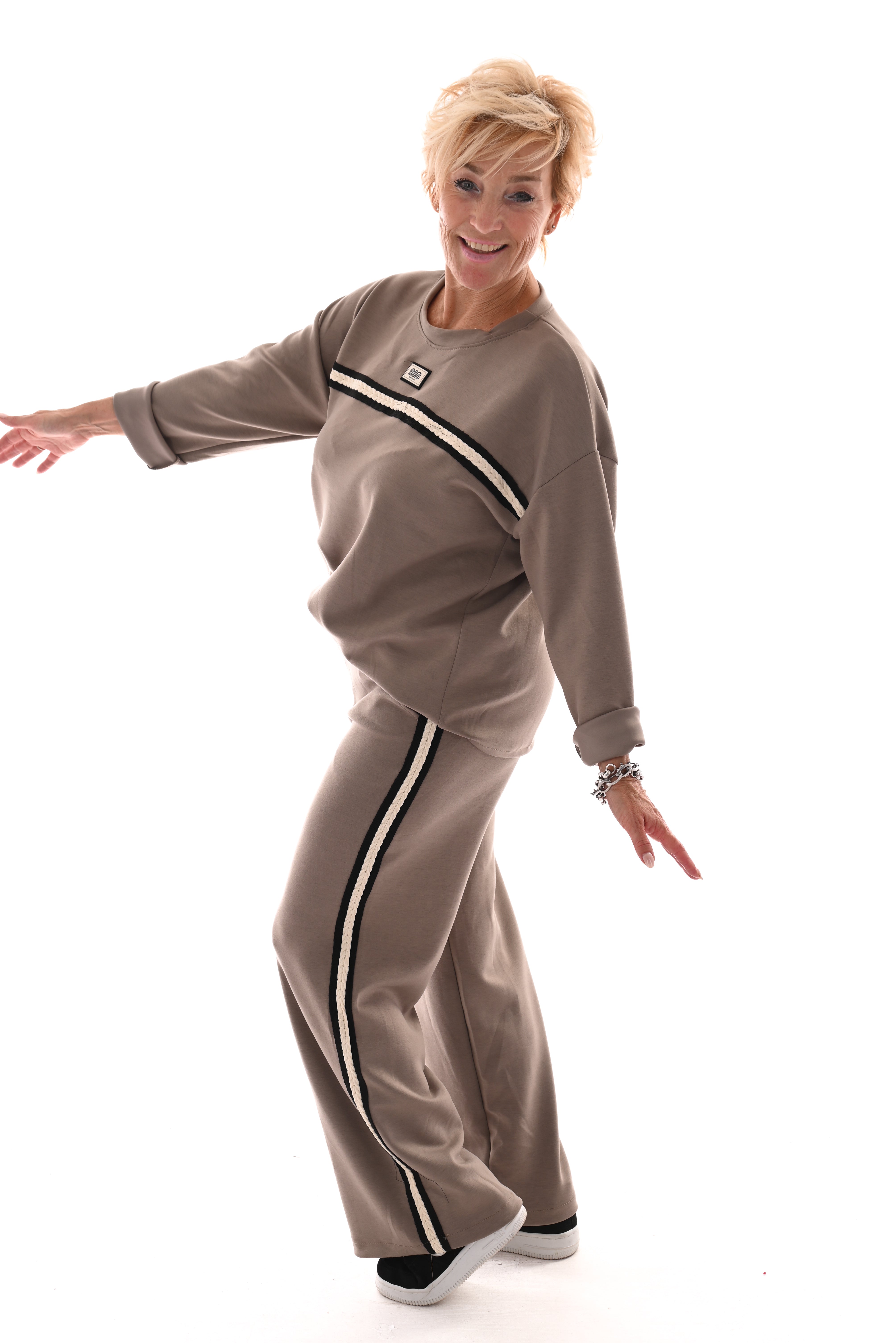 Tweedelig set nin strepenbies taupe