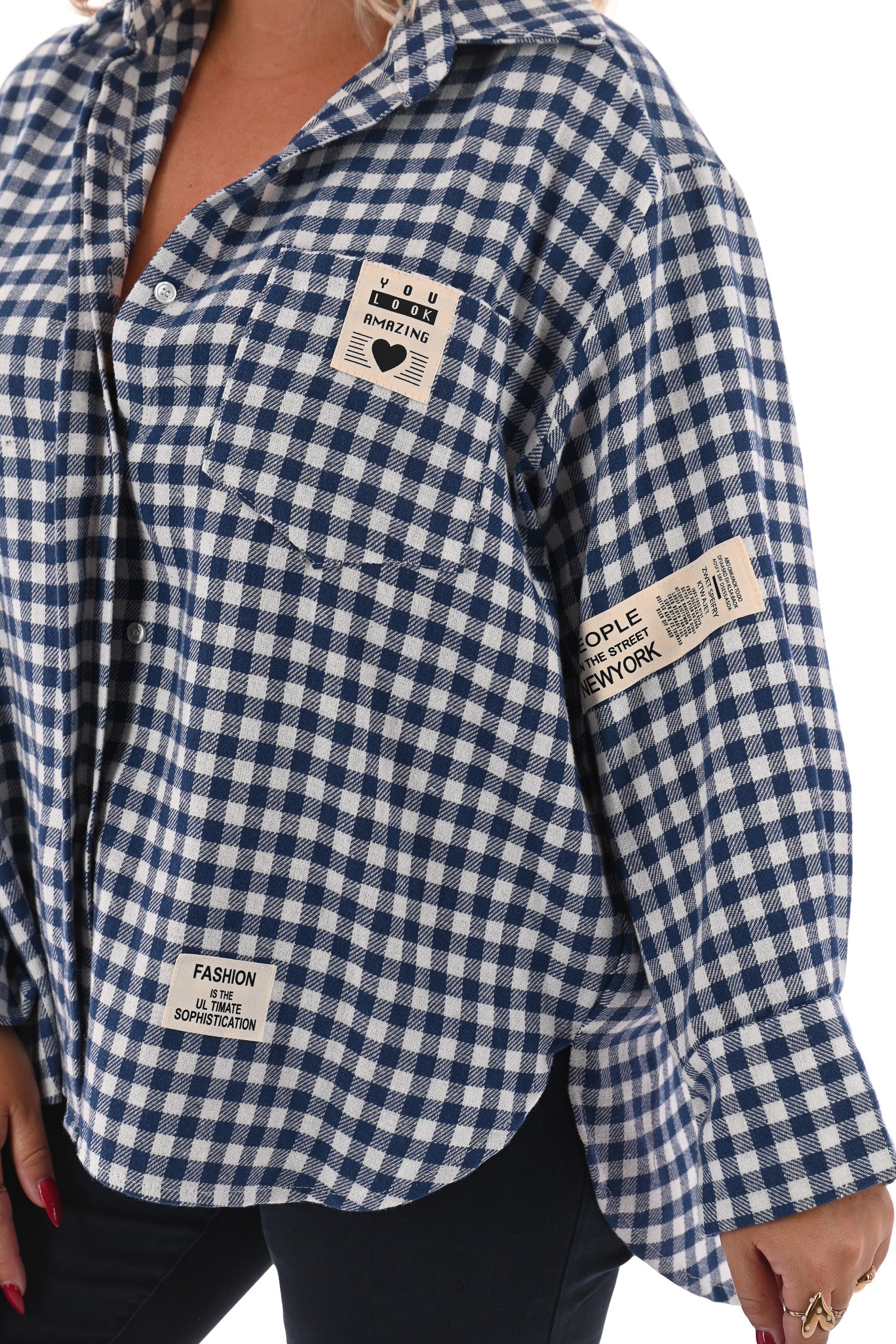 Houthakkers blouse met applicatie blauw
