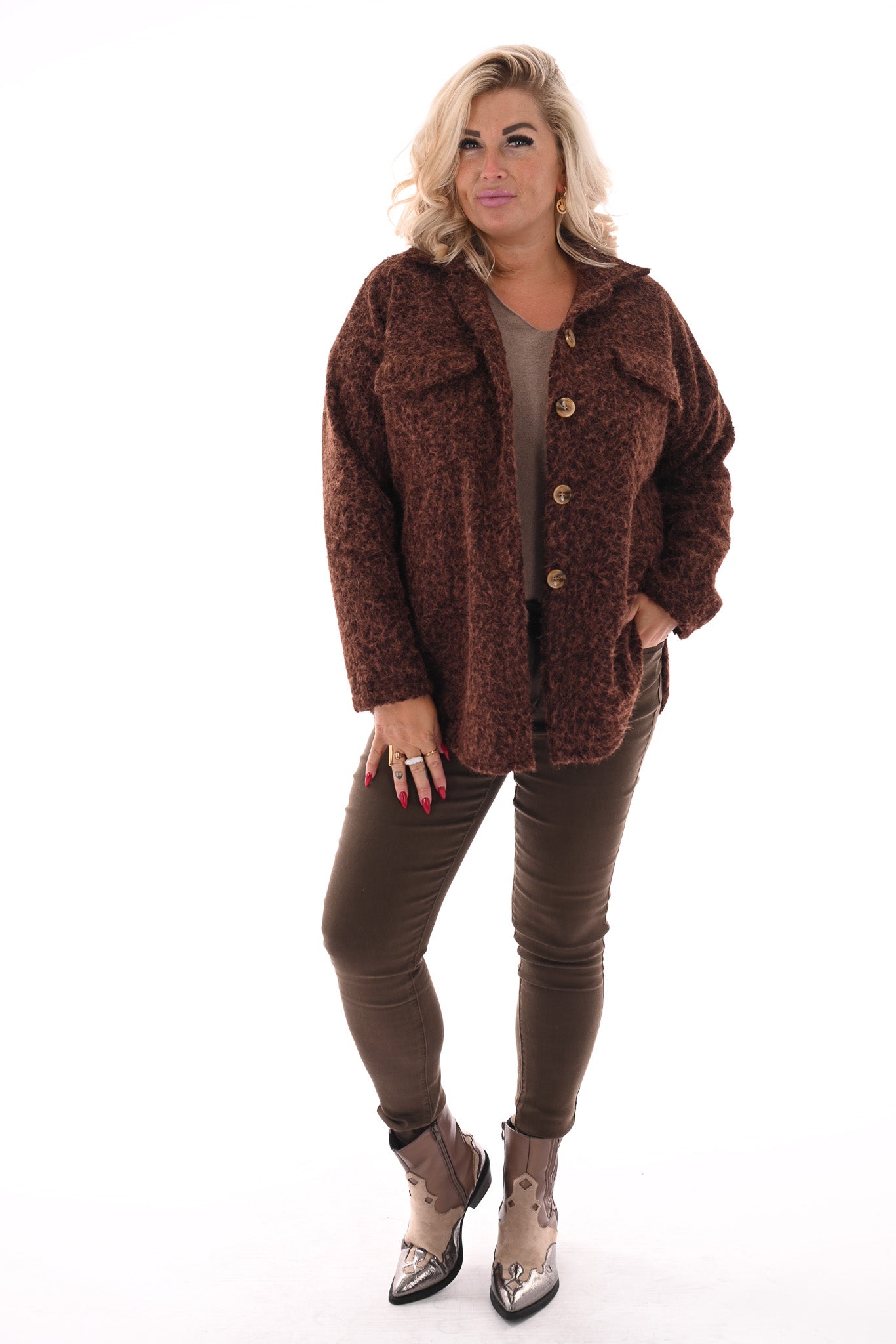 Wavy boucle jas bruin