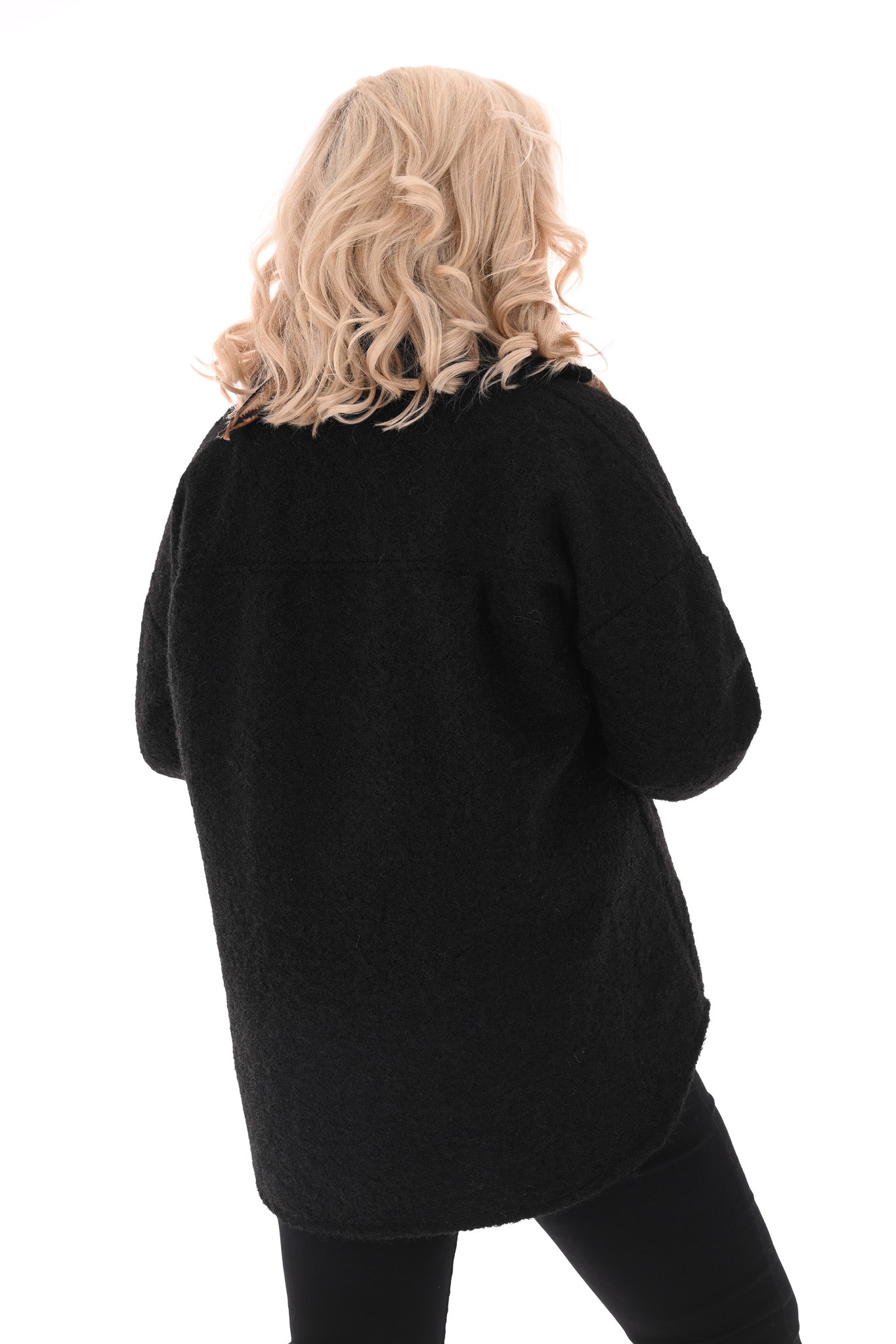 Wavy boucle jas zwart