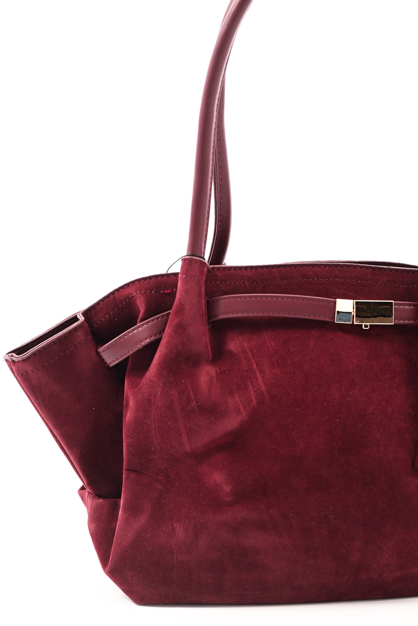 Suedinelook schoudertas met gesp bordeaux
