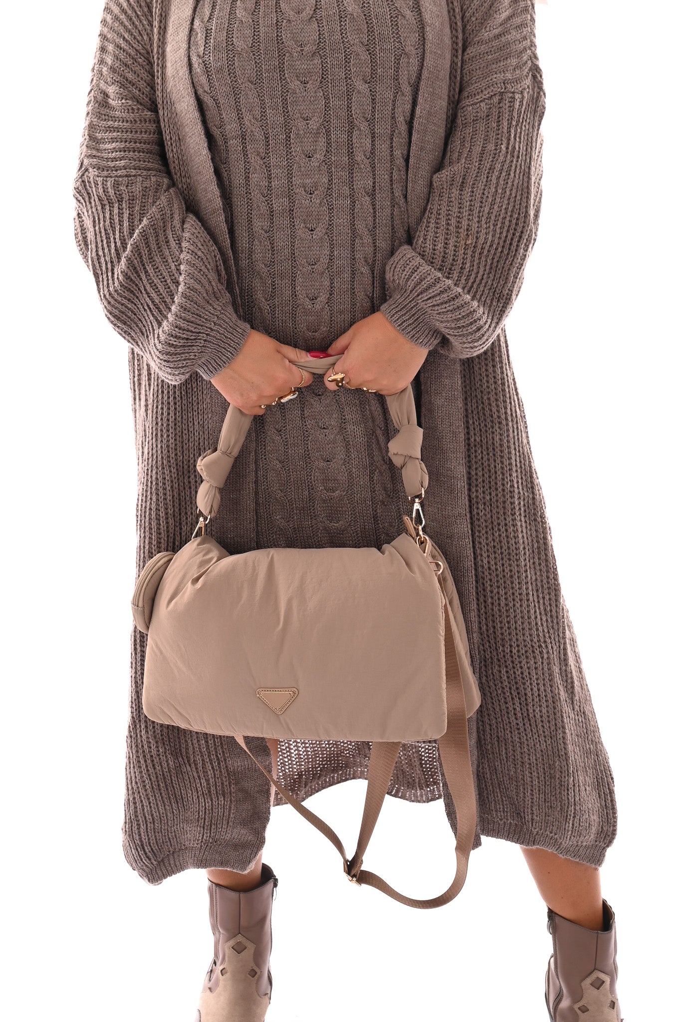 Puffer tas geknoopt beige