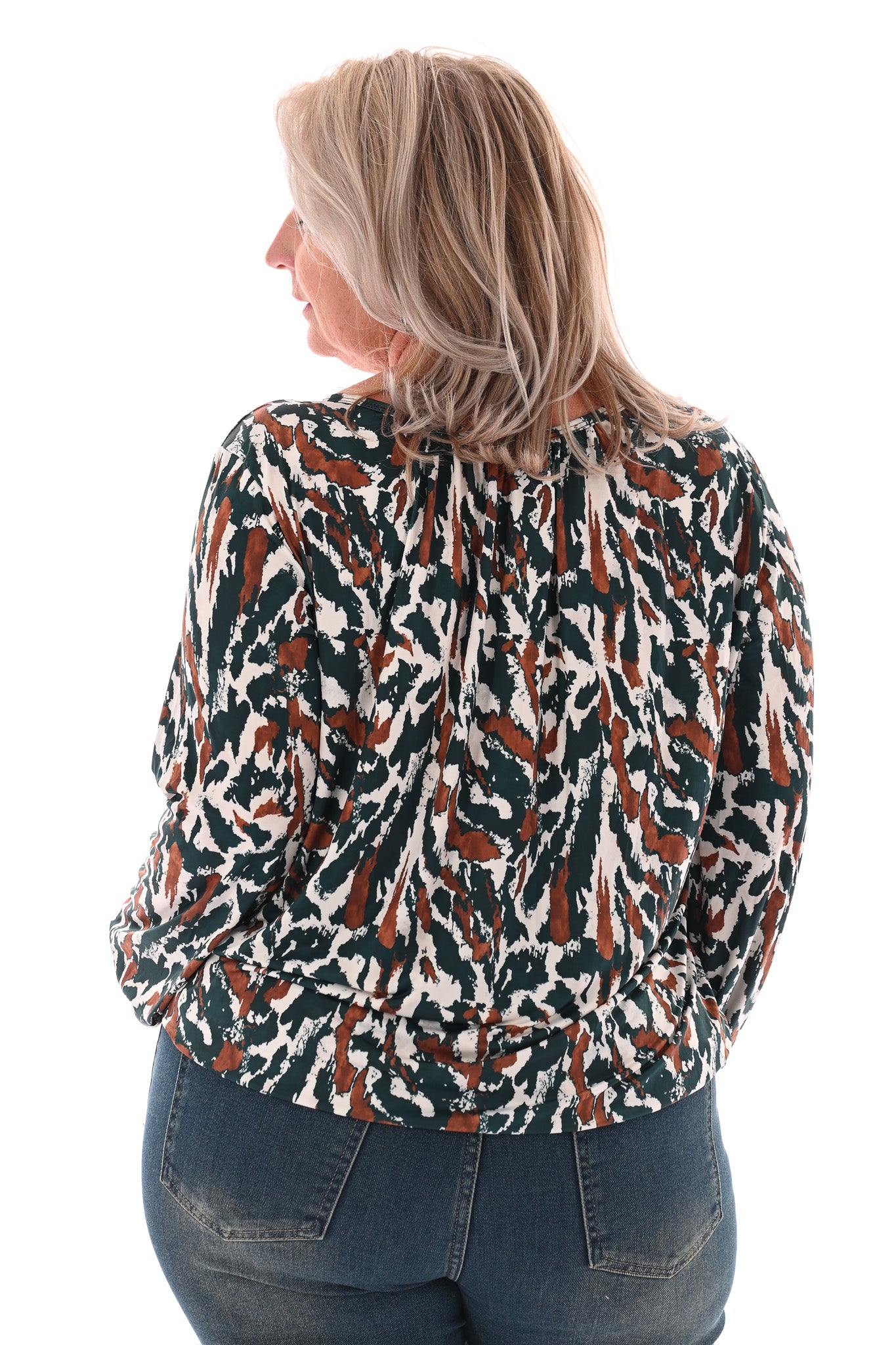 Basic top lange mouwen print vlekken flessengroen