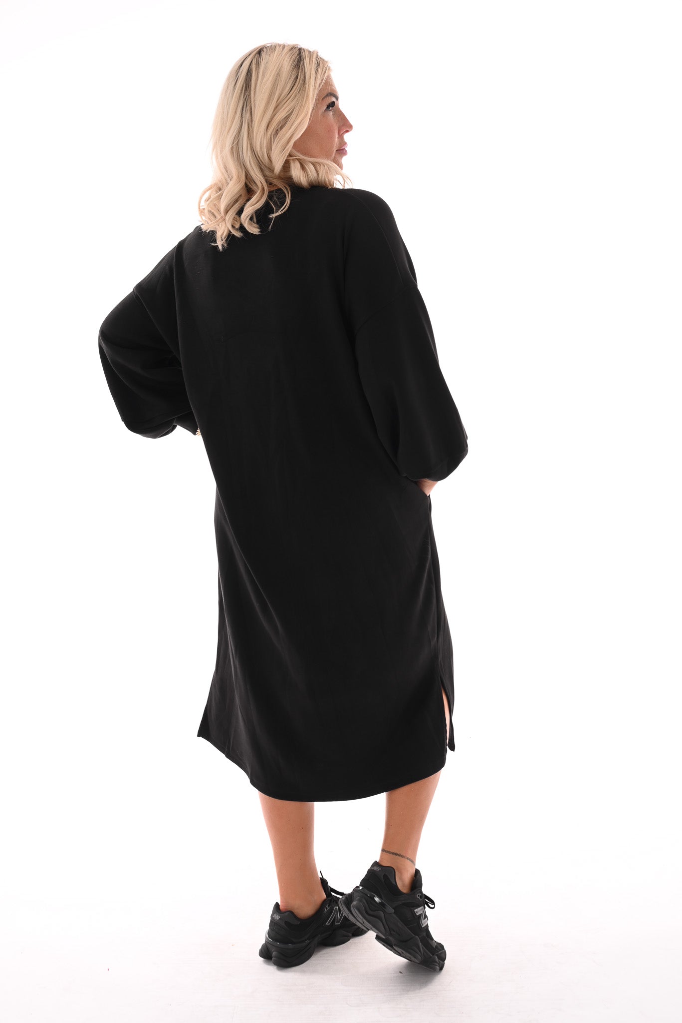 Lange sweaterdress met capuchon zwart