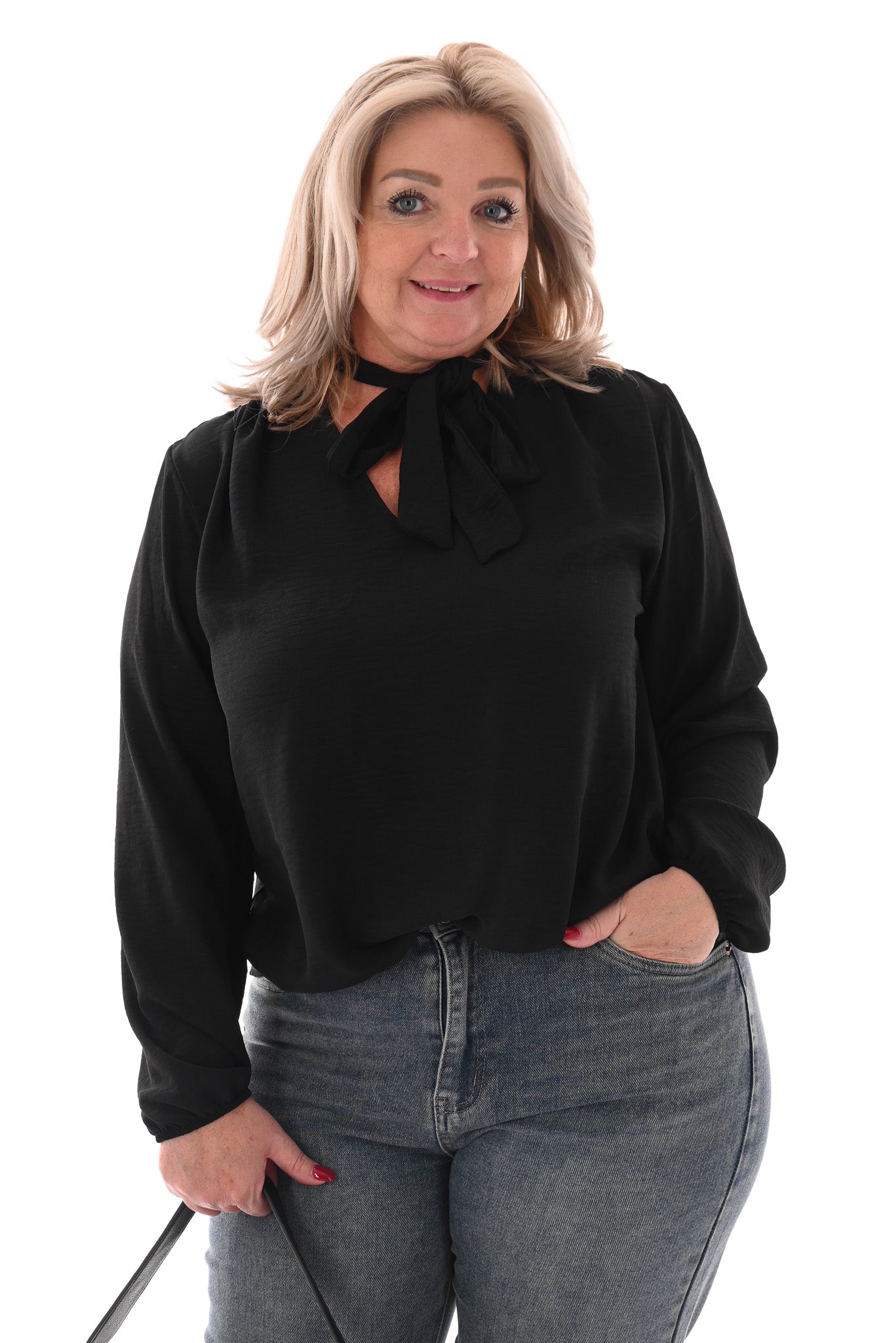 Blouse met strik zwart