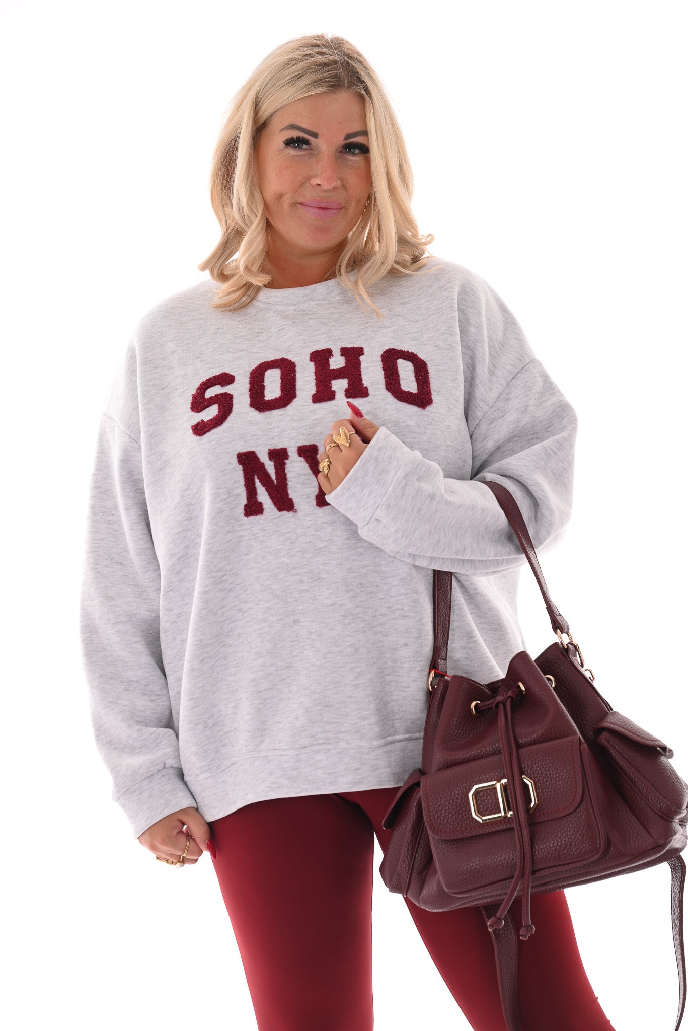 Crossbody tas goude details bordeaux