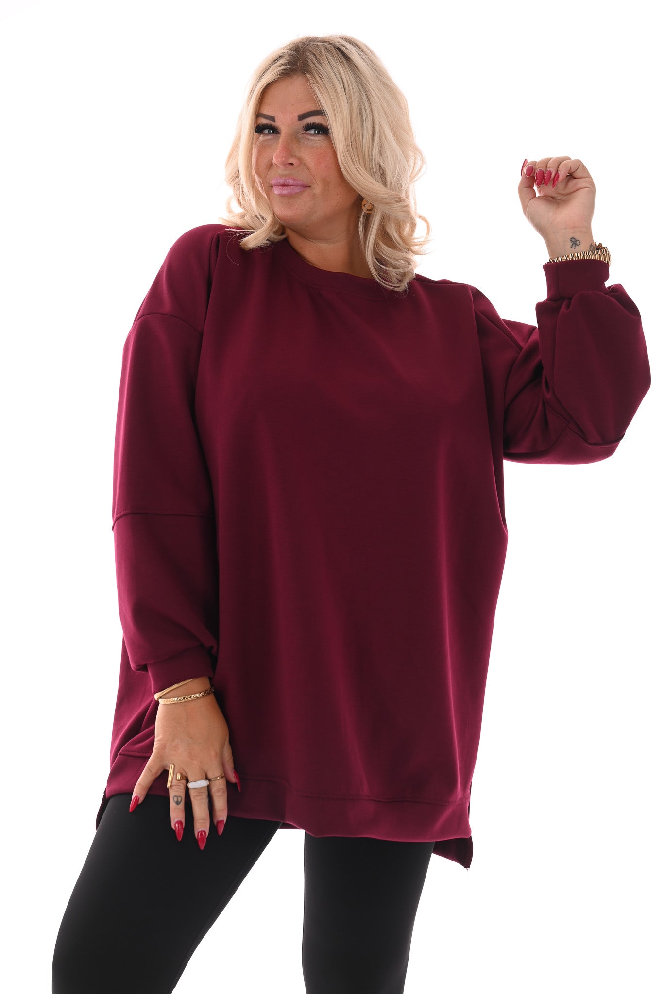 Sweater pofmouwen met applicatie bordeaux