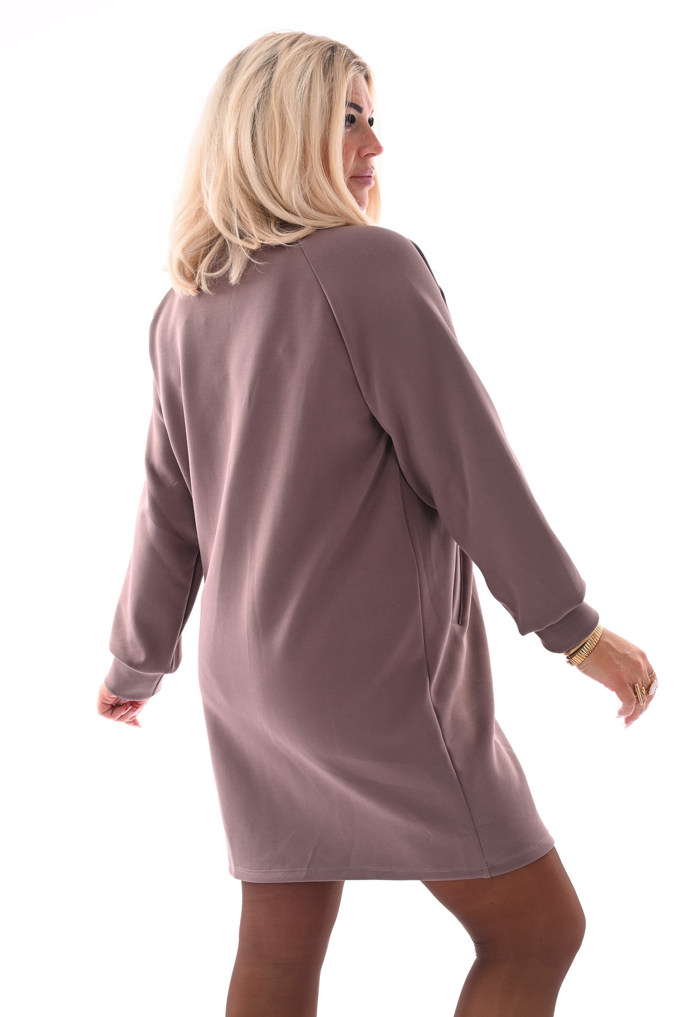 Sweaterdress deluxe met zakken taupe