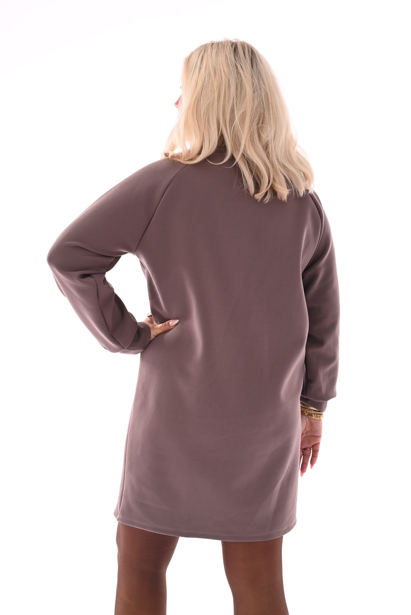 Sweaterdress deluxe met zakken taupe