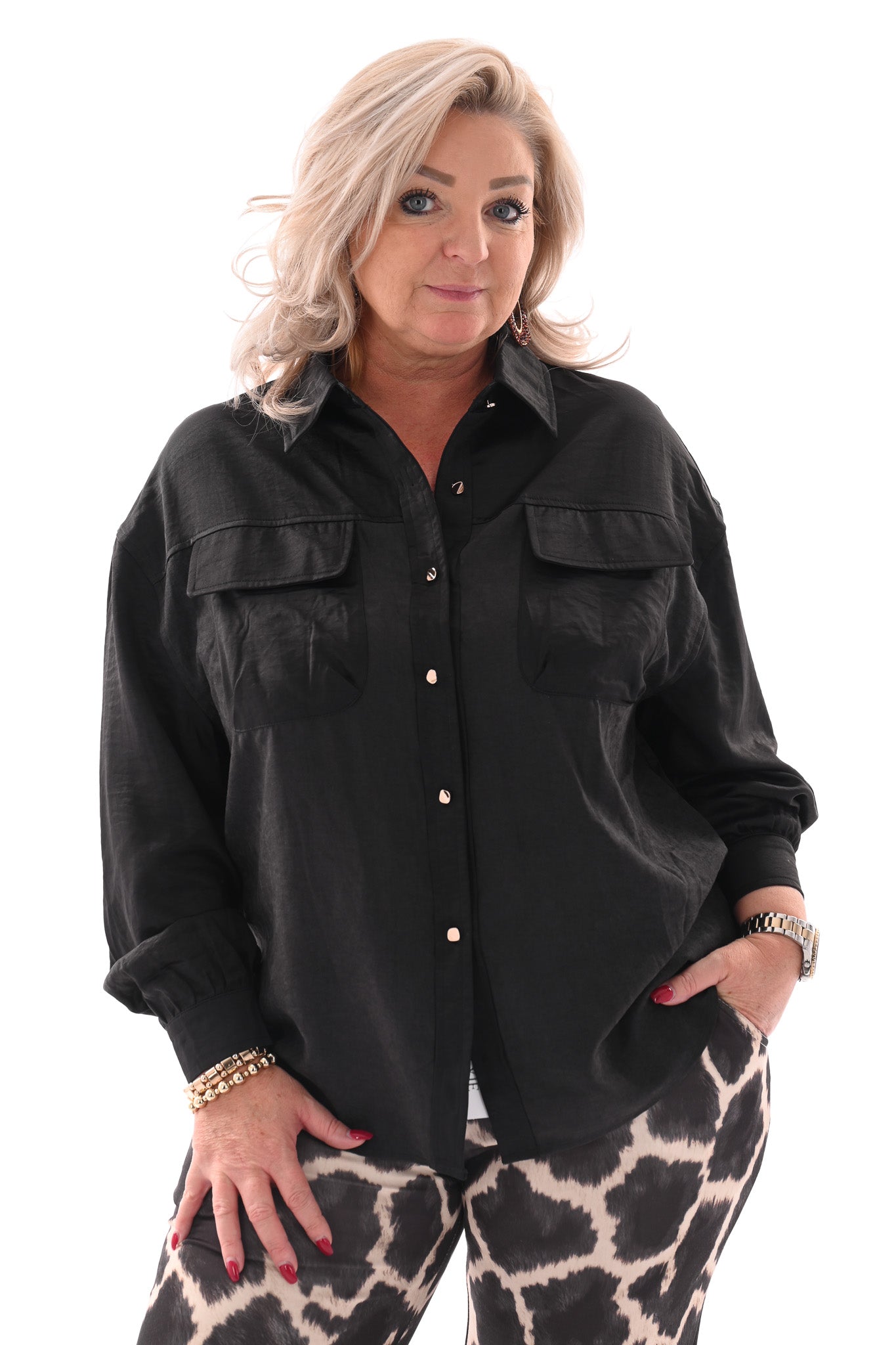 Blouse borstzakken zwart