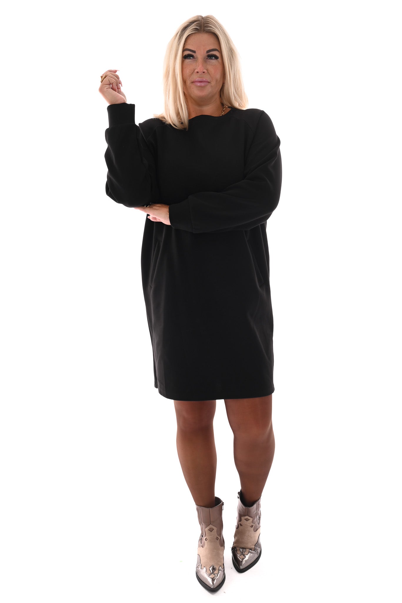Sweaterdress deluxe met zakken zwart