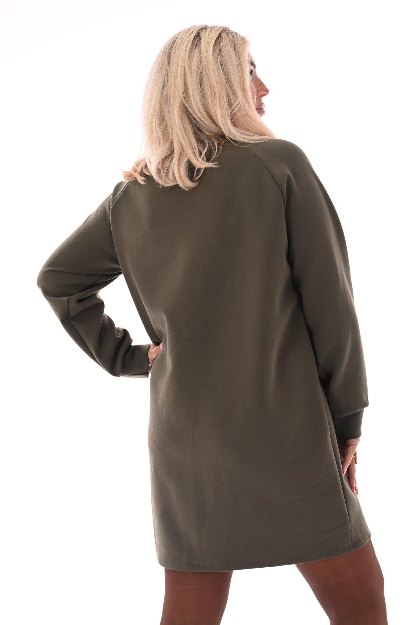 Sweaterdress deluxe met zakken legergroen