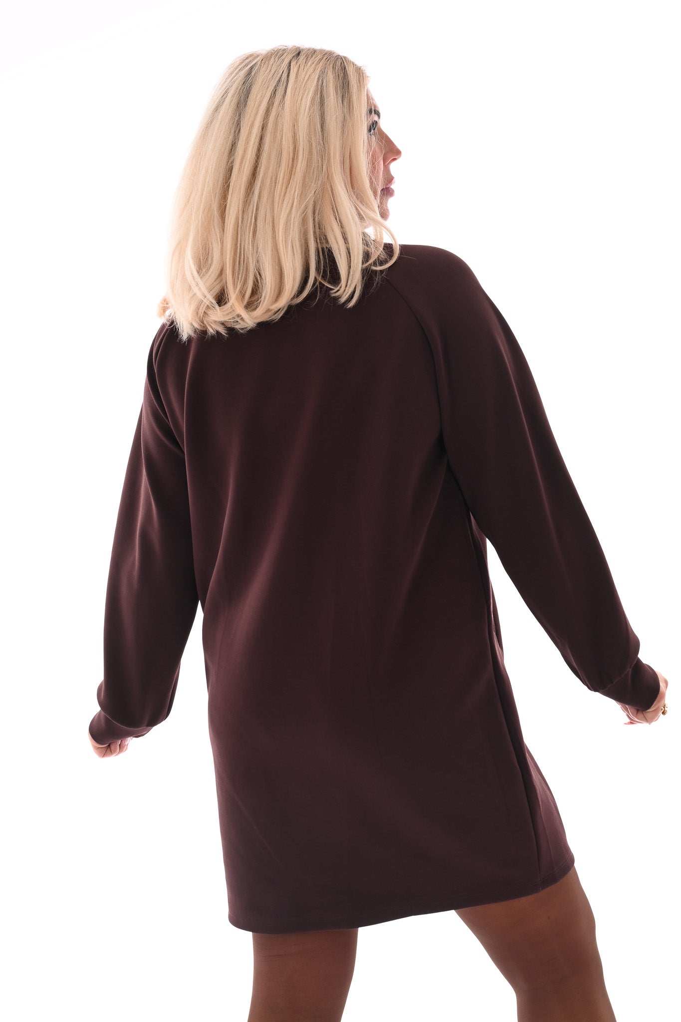 Sweaterdress deluxe met zakken donkerbruin