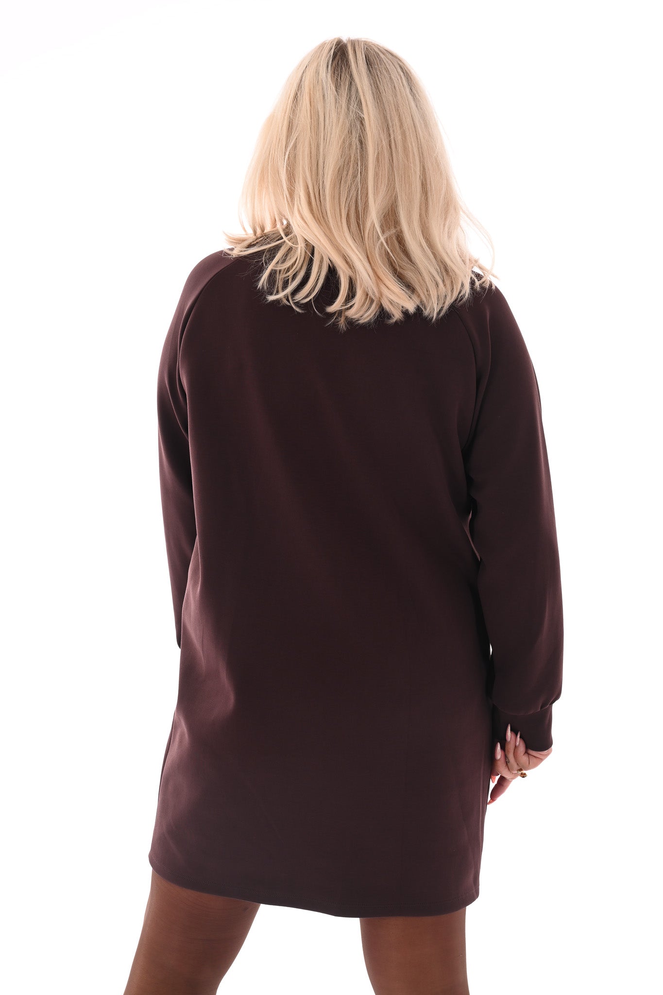 Sweaterdress deluxe met zakken donkerbruin