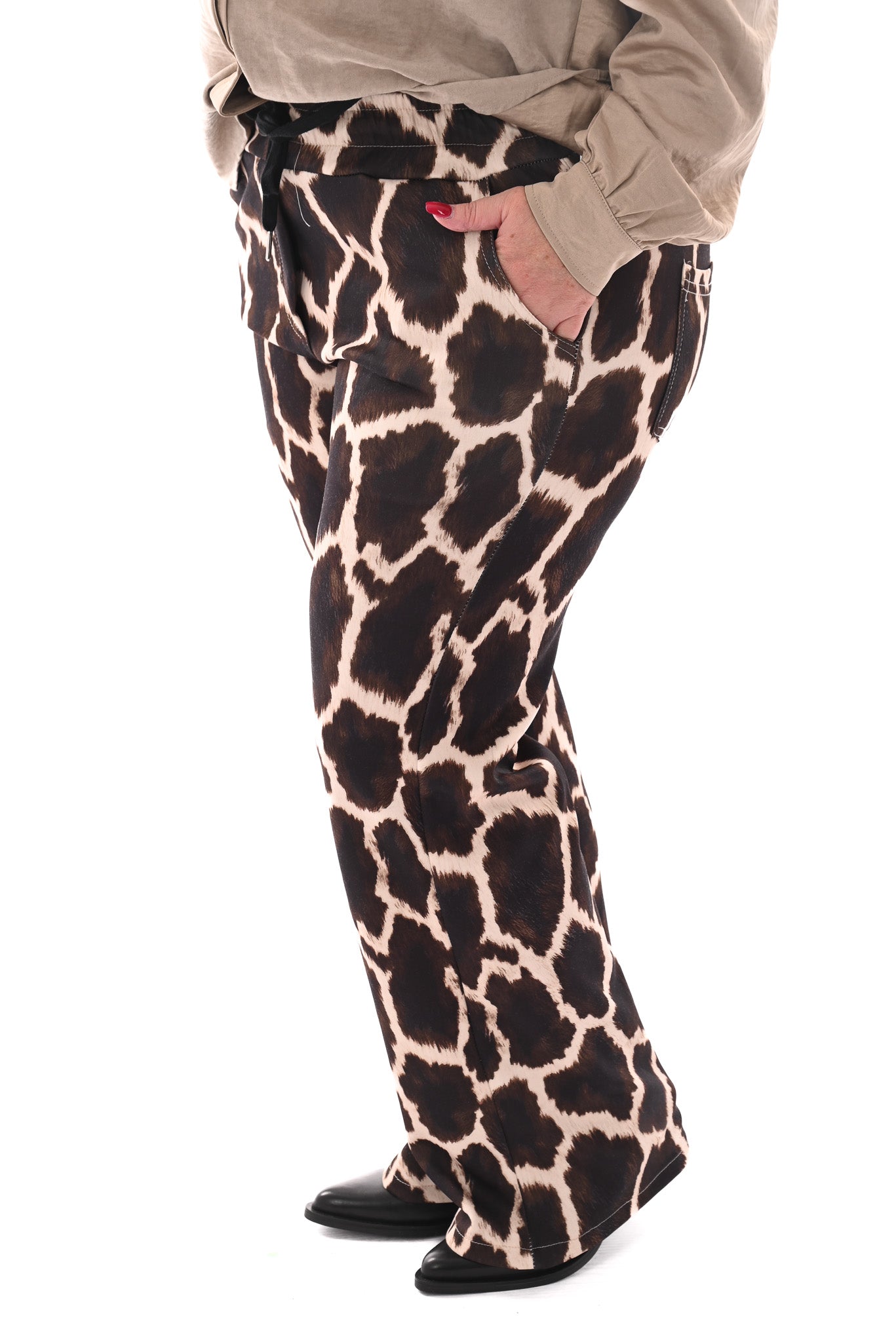 Broek giraffe print donkerbruin