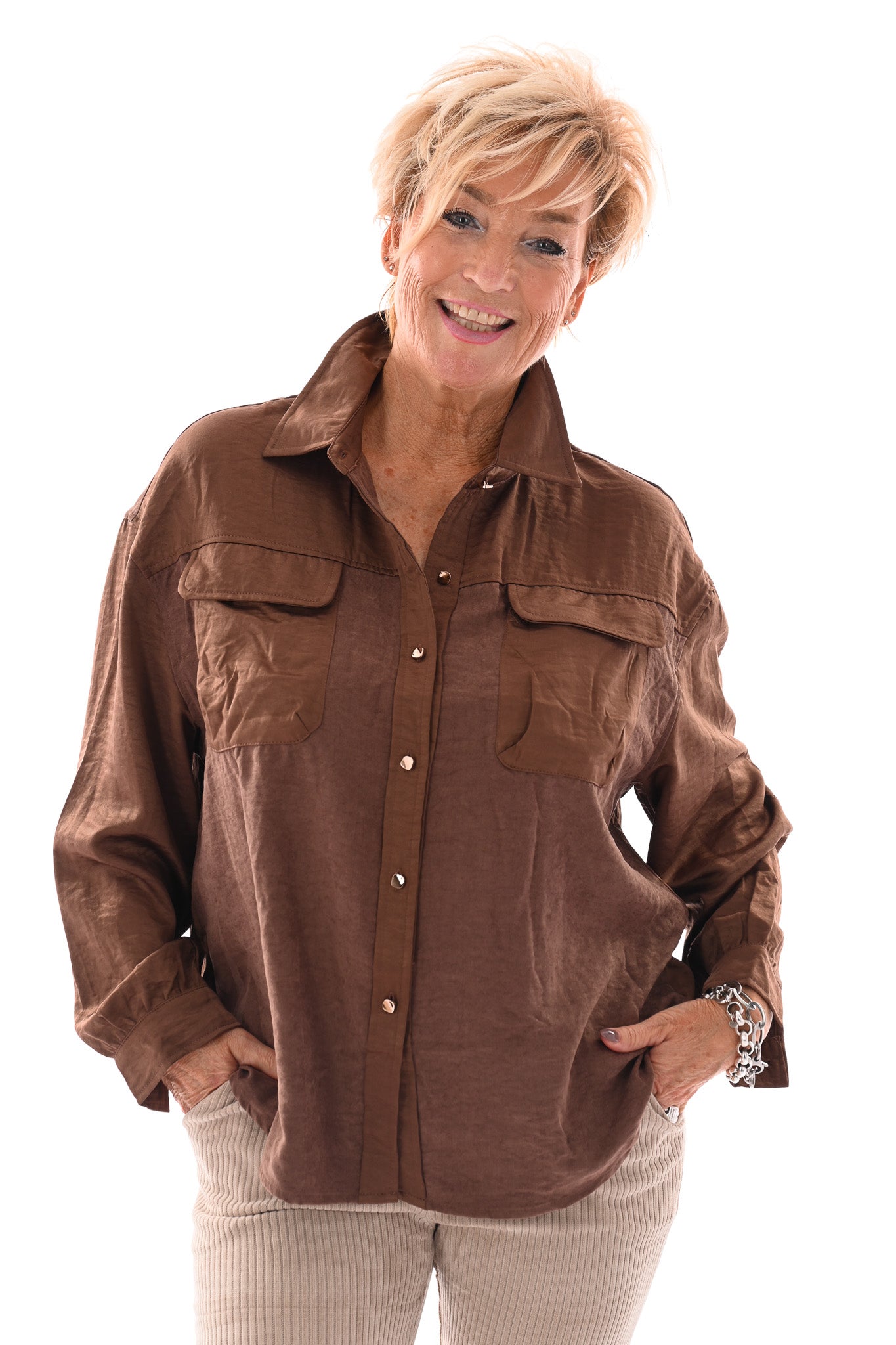 Blouse borstzakken bruin